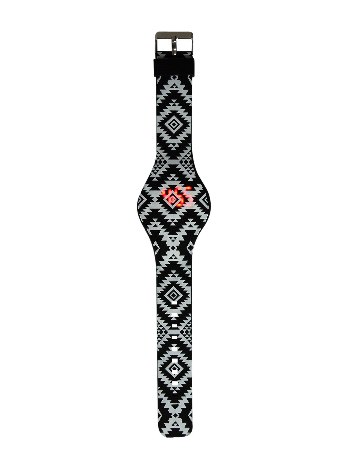 Geometric Print Rubber LED Watch, , alternate