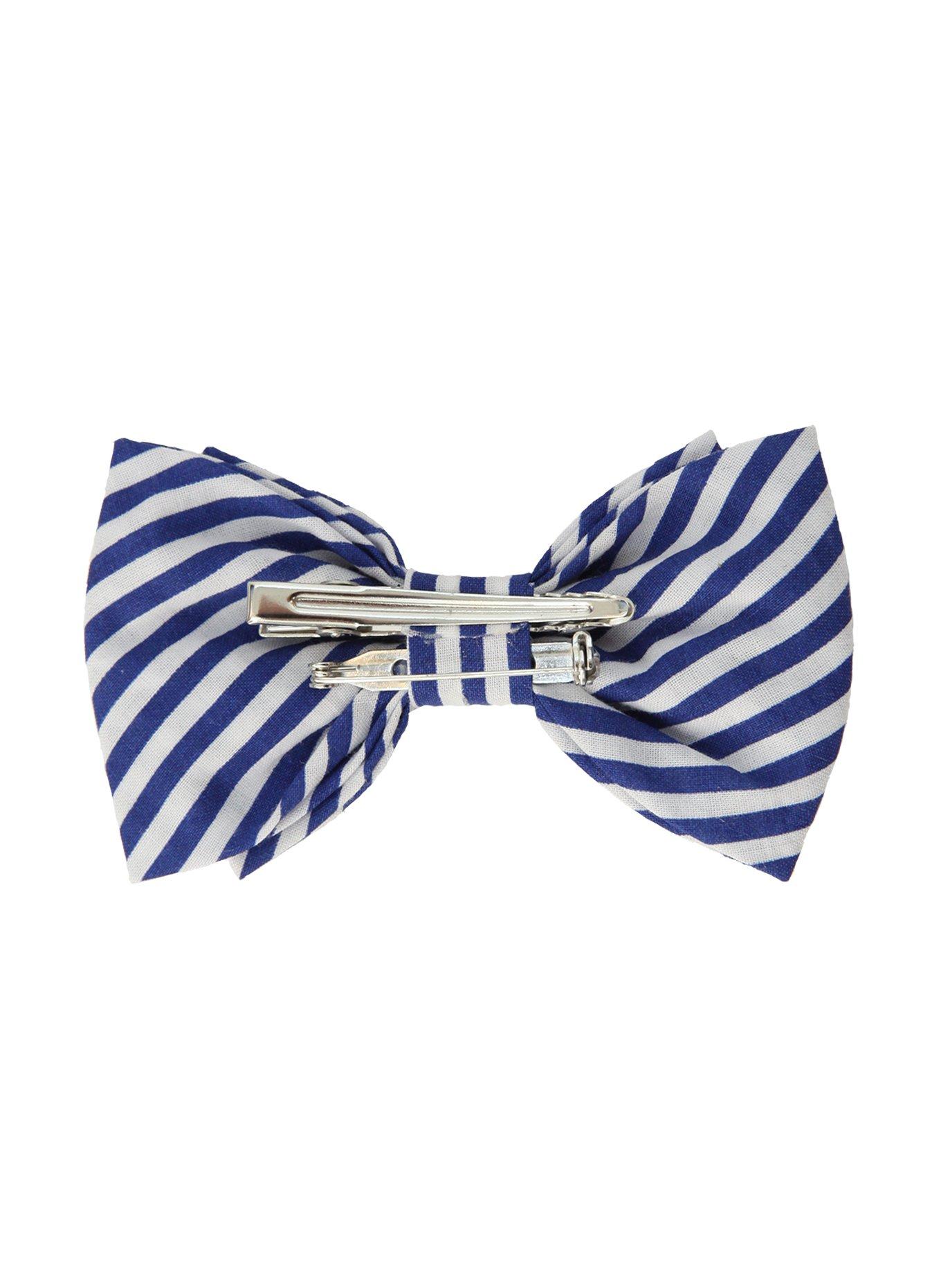 Blue & White Stripe Hair Bow, , alternate