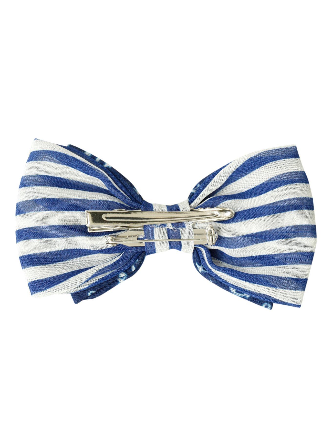 Blue & White Anchor & Stripes Hair Bow, , alternate