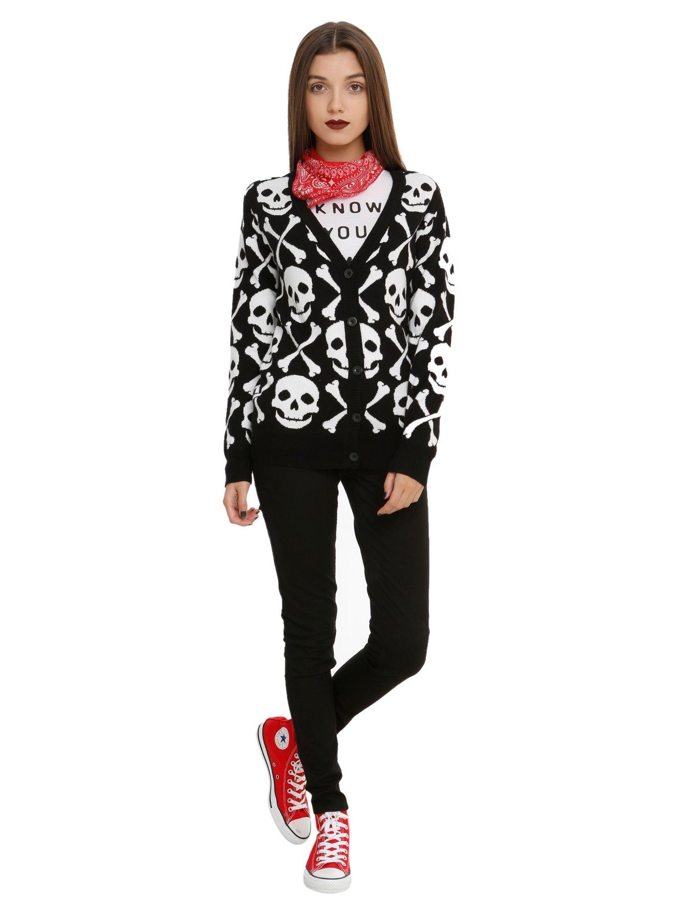 Skull & Crossbones Cardigan, BLACK, alternate