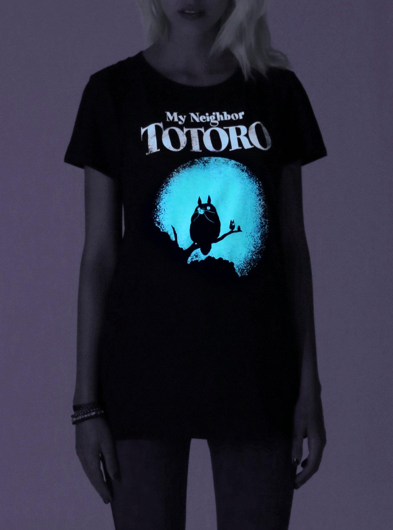 Studio Ghibli Her Universe My Neighbor Totoro Moon Silhouette Glow-In-The-Dark Girls T-Shirt, BLACK, alternate