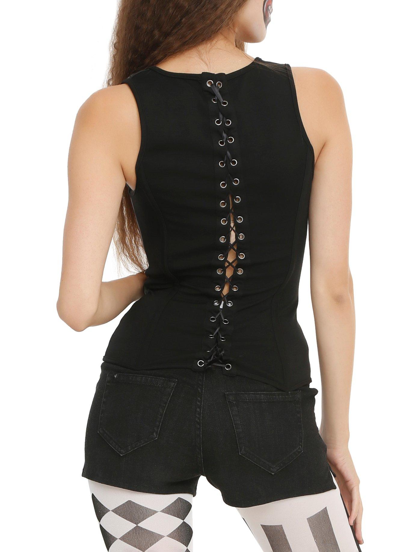 Red & Black Buckle Corset, BLACK, alternate