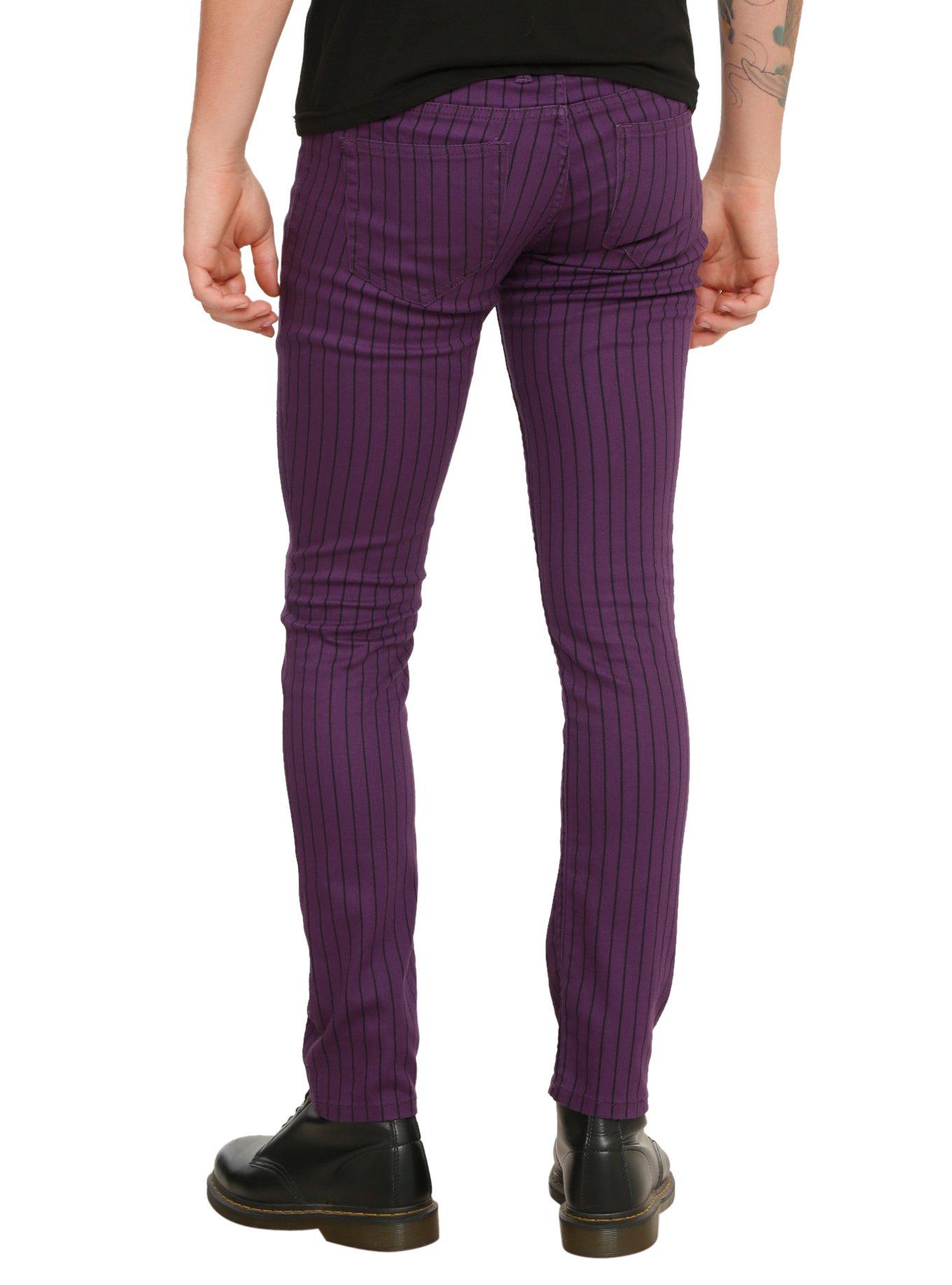 RUDE Purple & Black Pinstripe Pants, , alternate