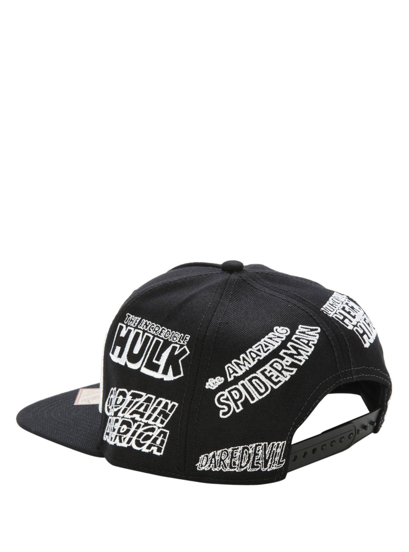 Marvel Character Logos Embroidered Snapback Hat, , alternate