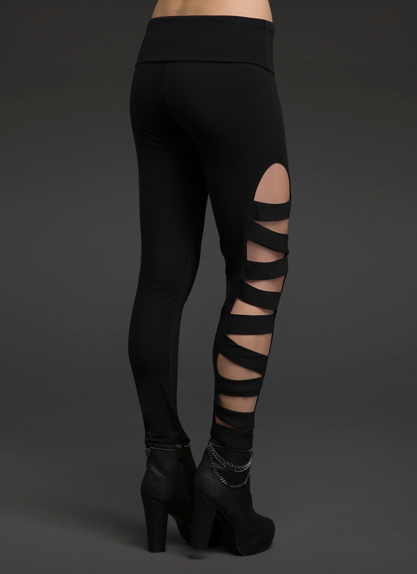 Slashed Side Leggings, BLACK, alternate