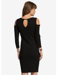 Cutout-Shoulder Sweater Dress, BLACK, alternate