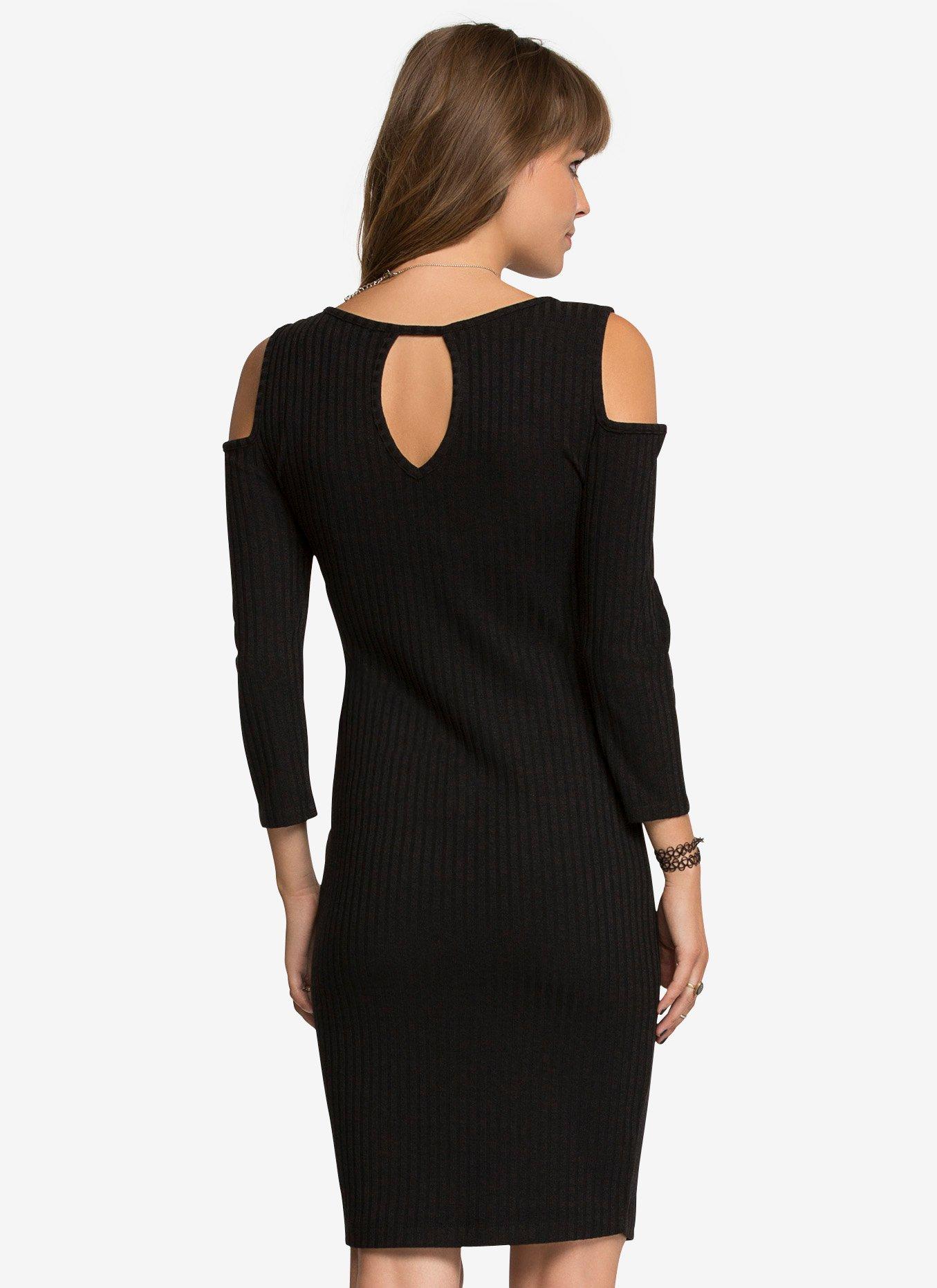 Cutout-Shoulder Sweater Dress, BLACK, alternate