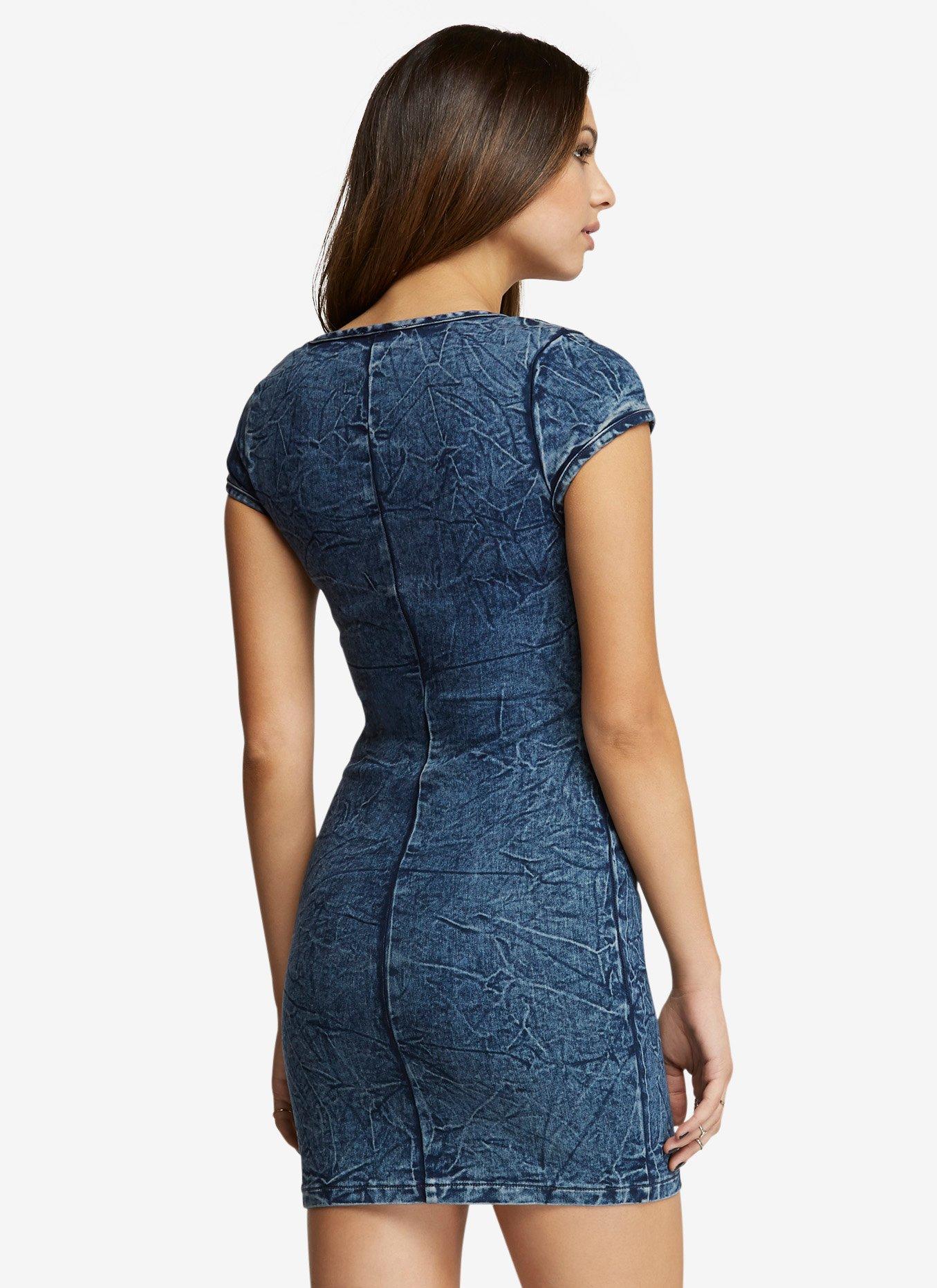 Denim Zip-Front Dress, , alternate