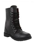 Black Red Plaid Lined Combat Boots, , alternate