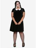 Black Velvet White Collar Dress Plus Size, BLACK, alternate