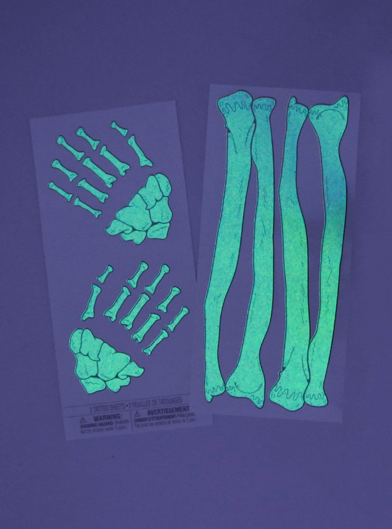 Glow-In-The-Dark Arm & Hand Skeleton Temporary Tattoos, , alternate