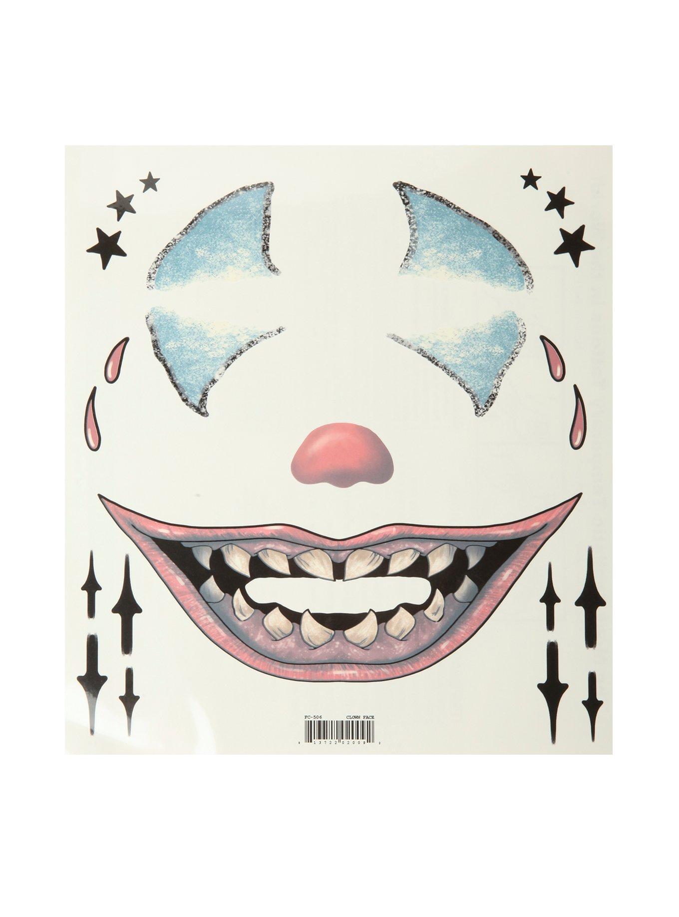 Clown Face Temporary Tattoos, , alternate