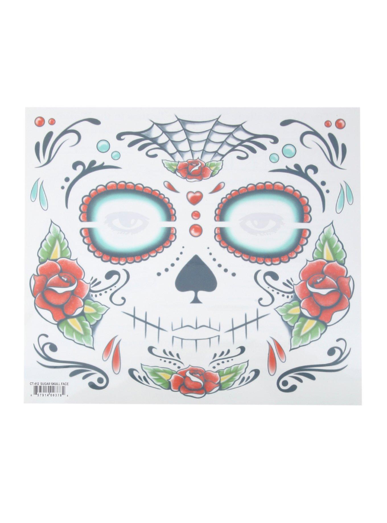 Day Of The Dead Sugar Skull Face Temporary Tattoos, , alternate