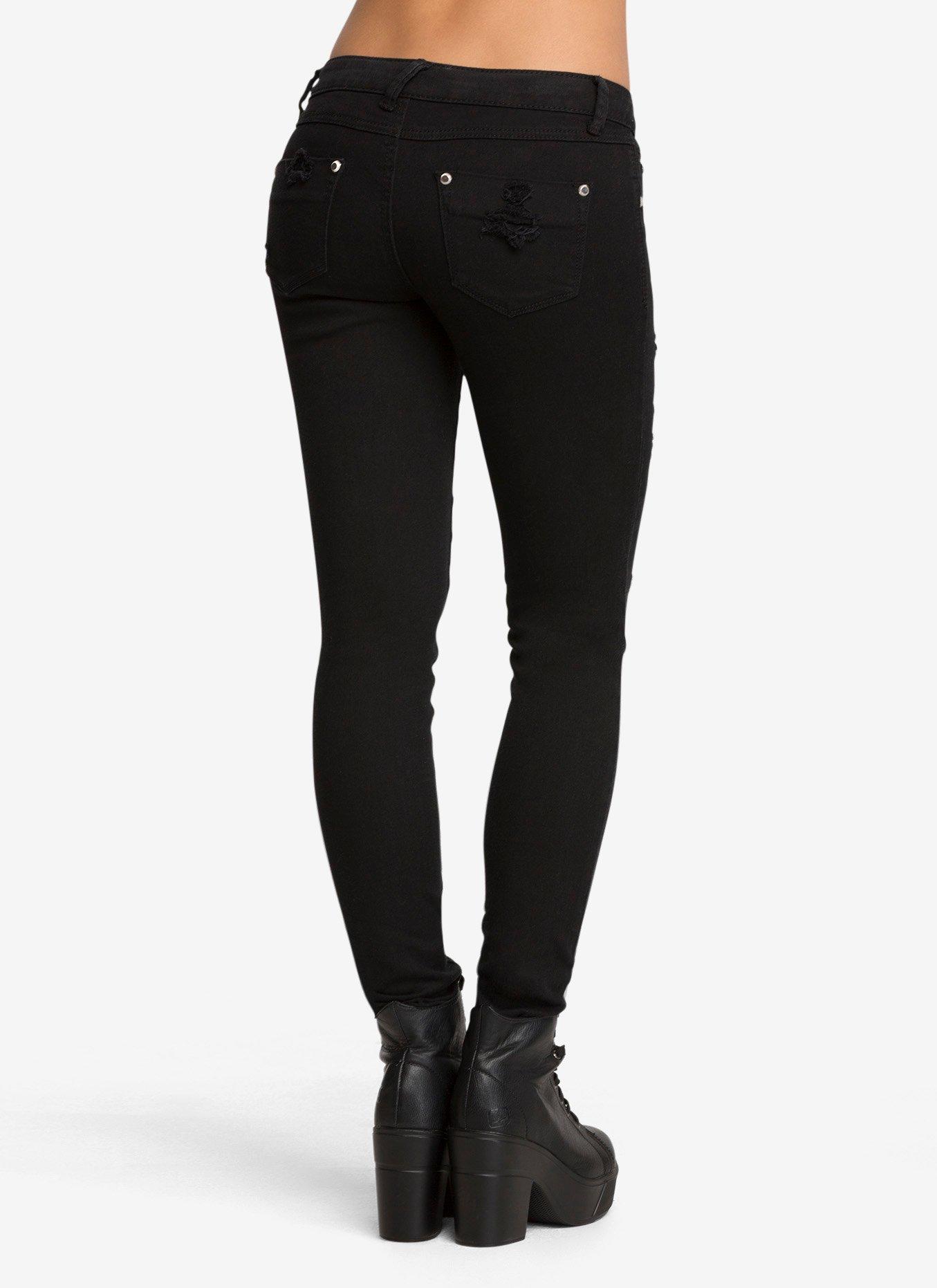 Distressed Skinny Jeans, BLACK, alternate