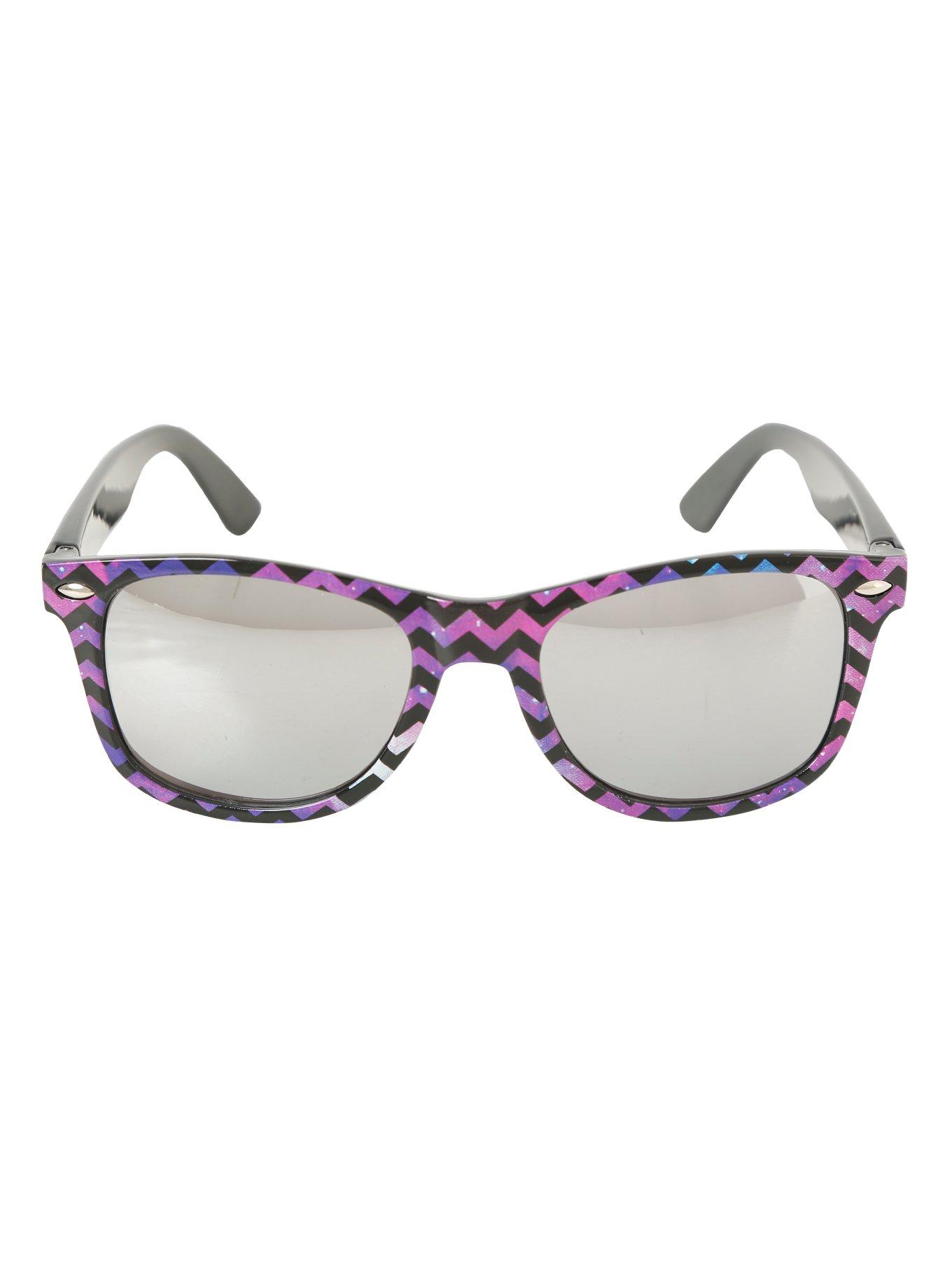 Purple Galaxy Chevron Mirror Lens Retro Sunglasses, , alternate