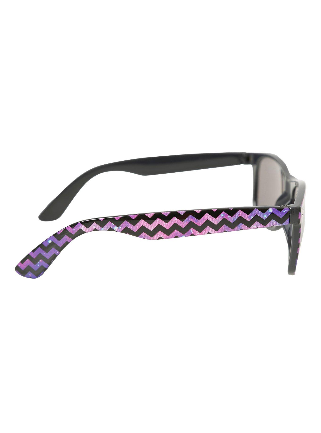 Purple Galaxy Chevron Mirror Lens Retro Sunglasses, , alternate