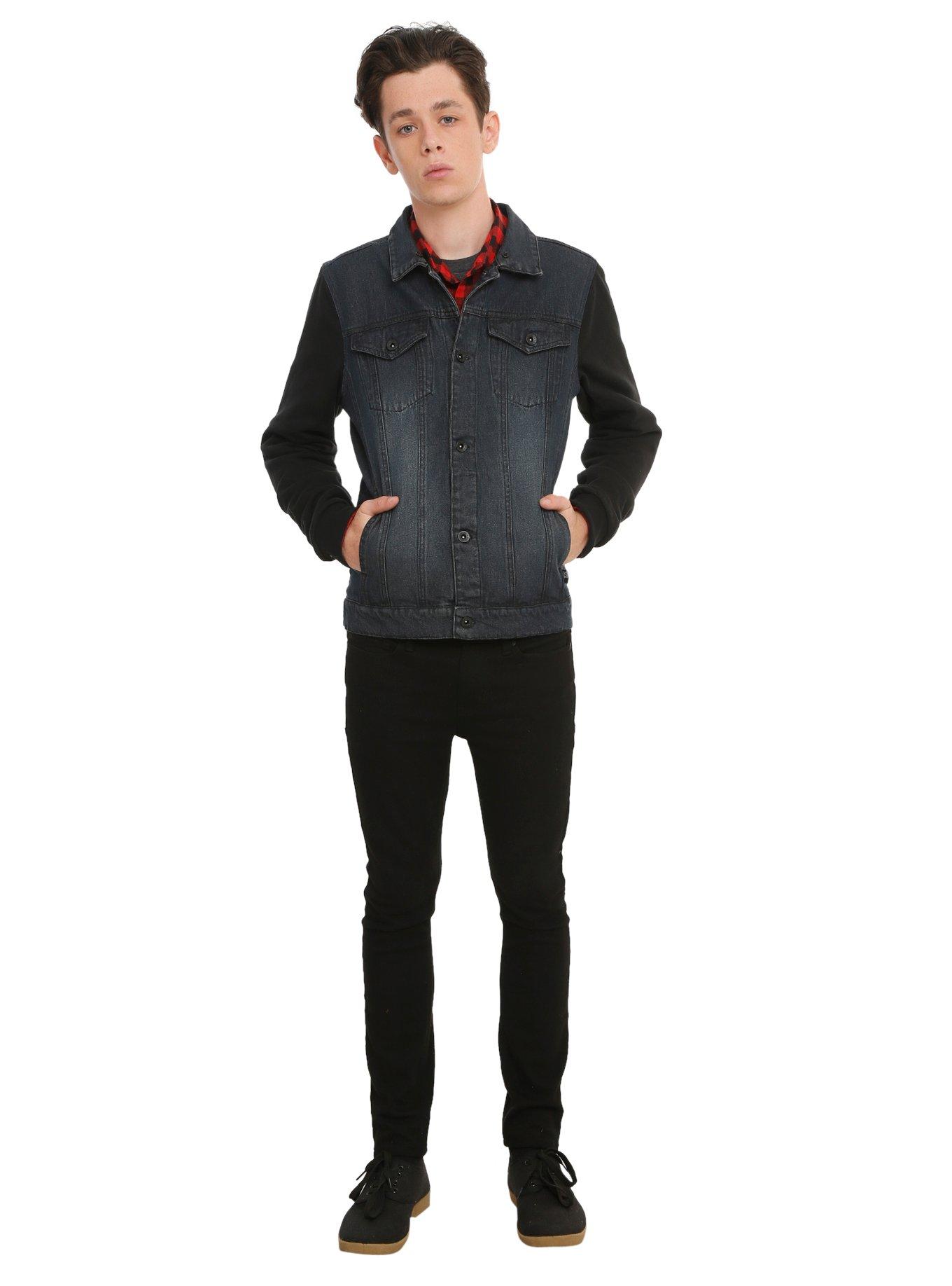 RUDE  Indigo Denim Black Fleece Hooded Jacket, , alternate