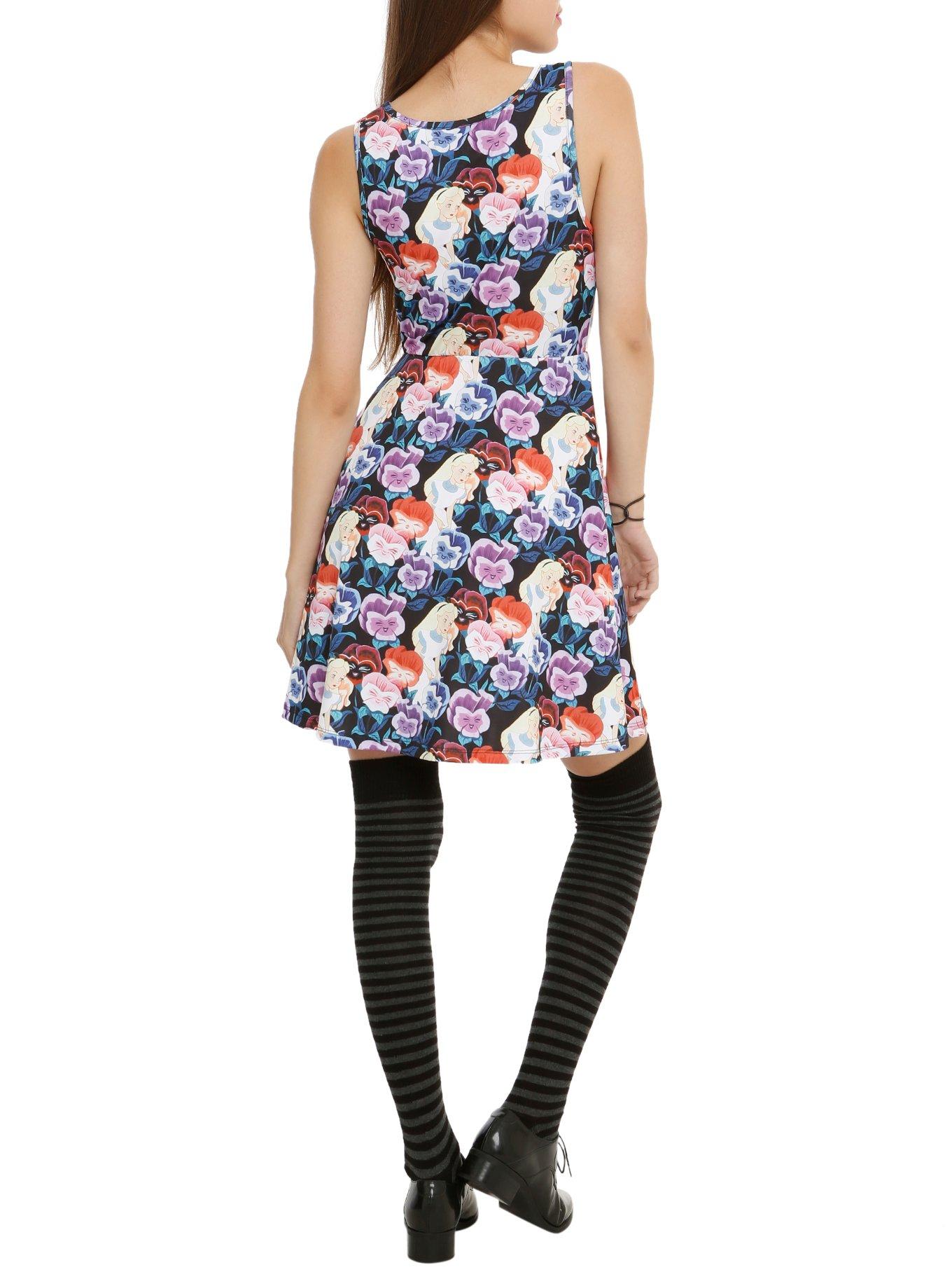 Disney Alice In Wonderland Pansies Print Dress, BLACK, alternate