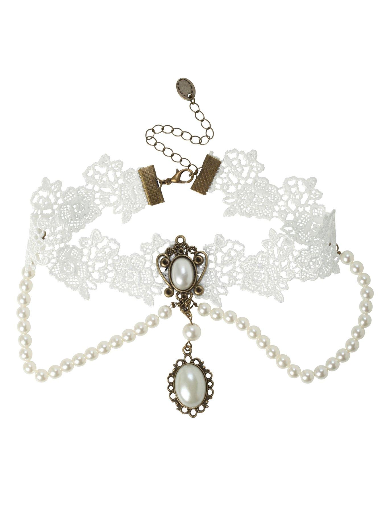 White Pearl Lace Choker, , alternate