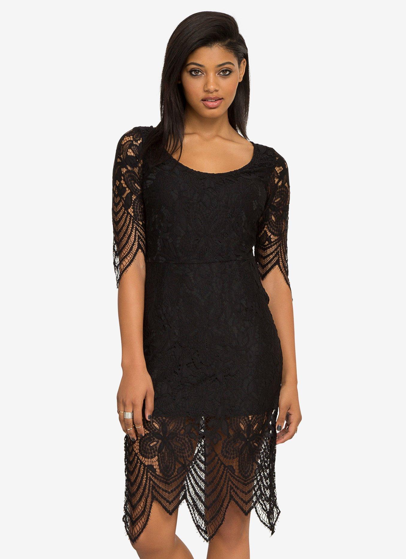 Lace Keyhole Dress, BLACK, alternate