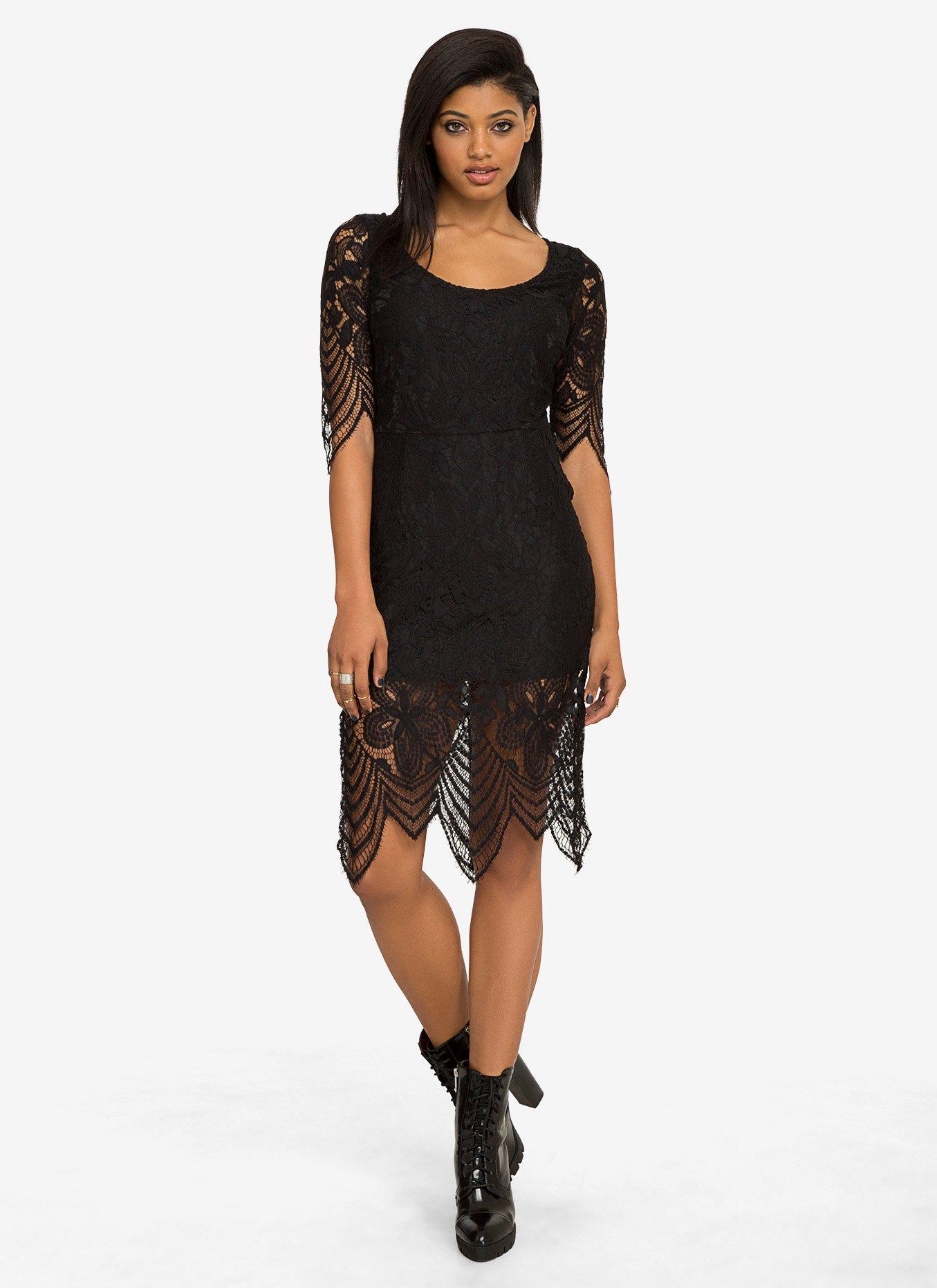 Lace Keyhole Dress, BLACK, alternate