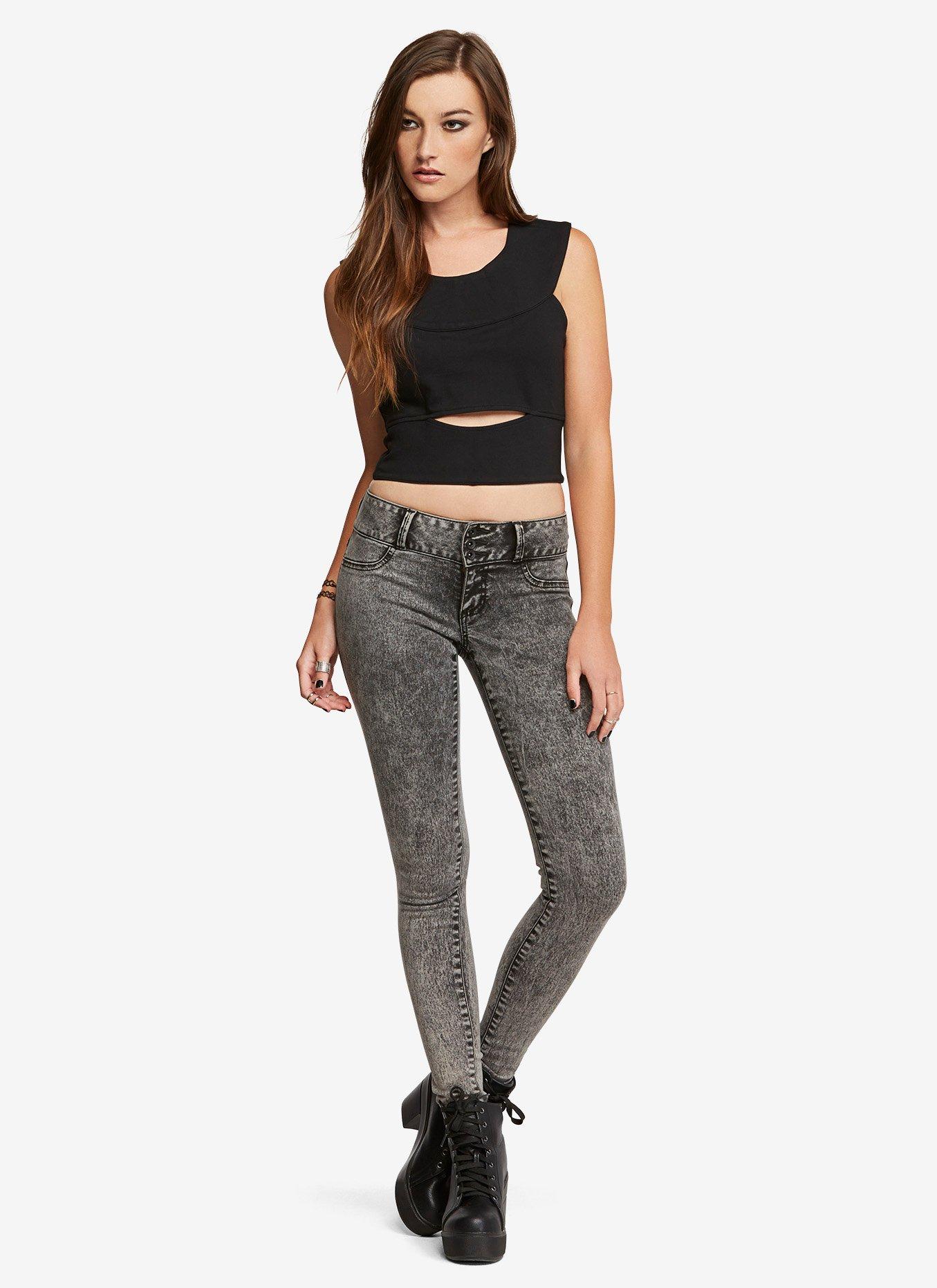 Black Cut-Out Back Girls Crop Top, BLACK, alternate
