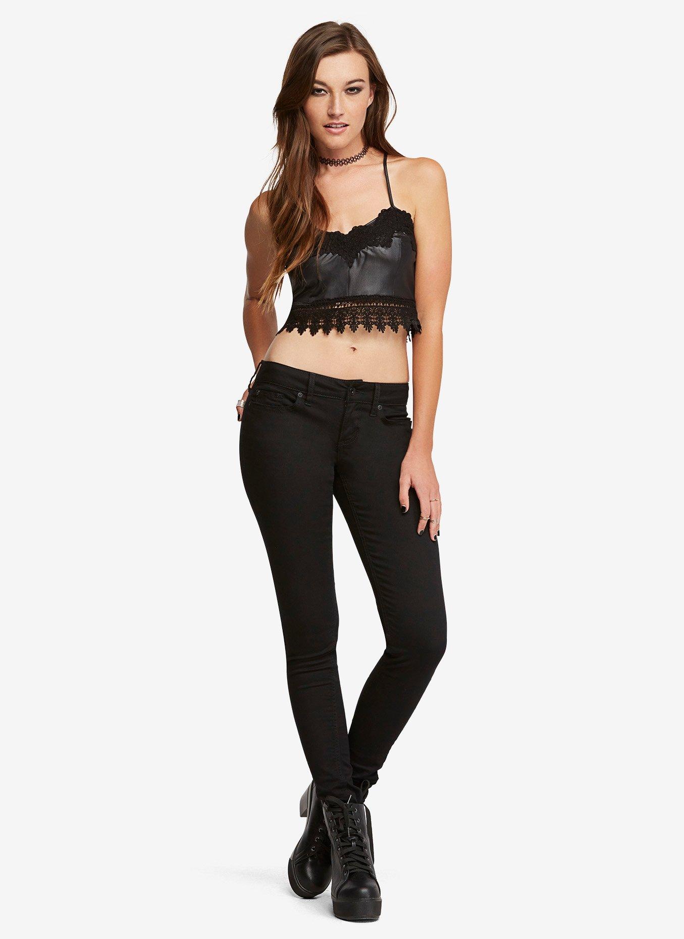 Crochet Lace Girls Crop Top, BLACK, alternate