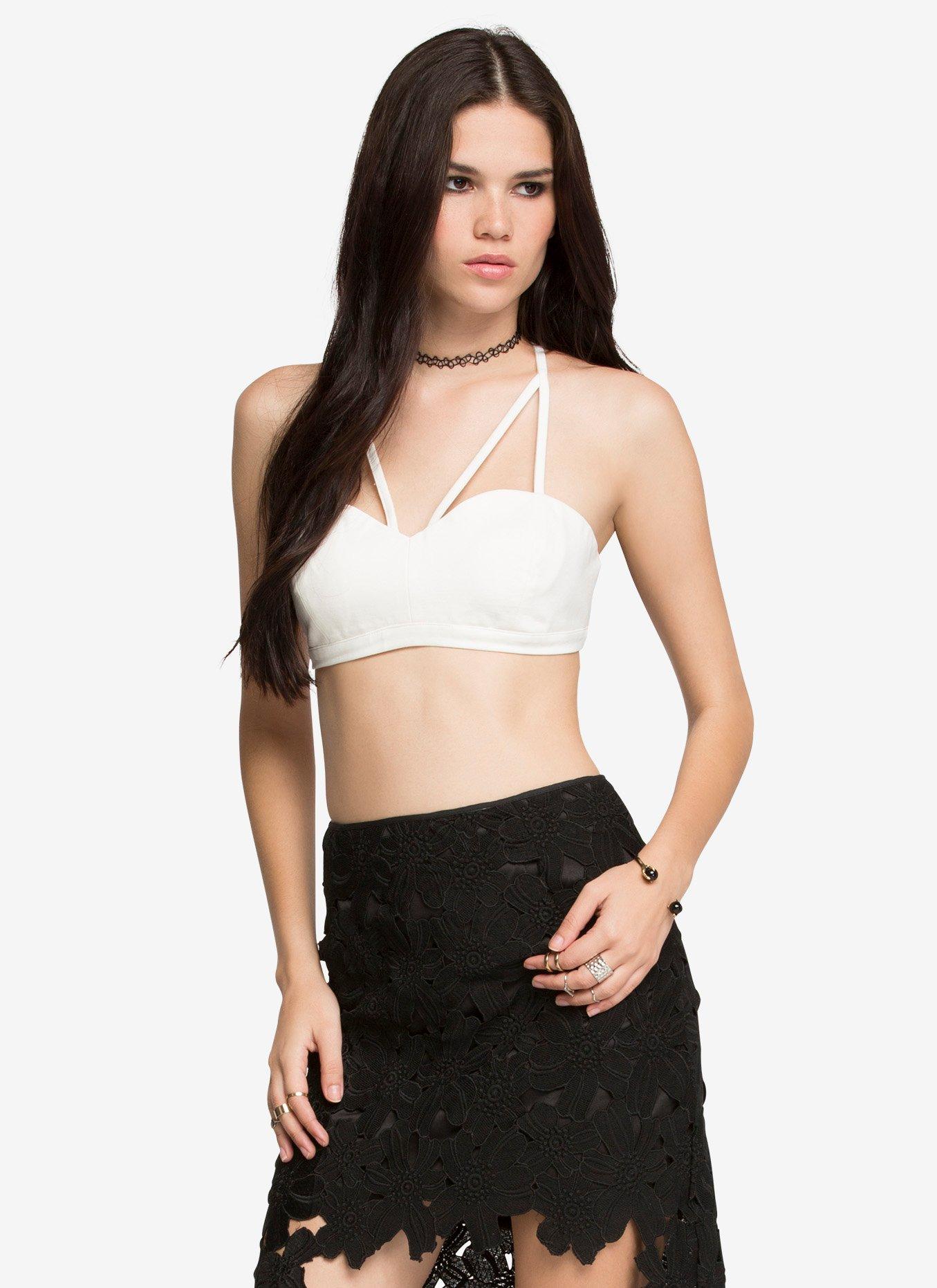 White Strappy Girls Crop Top, , alternate