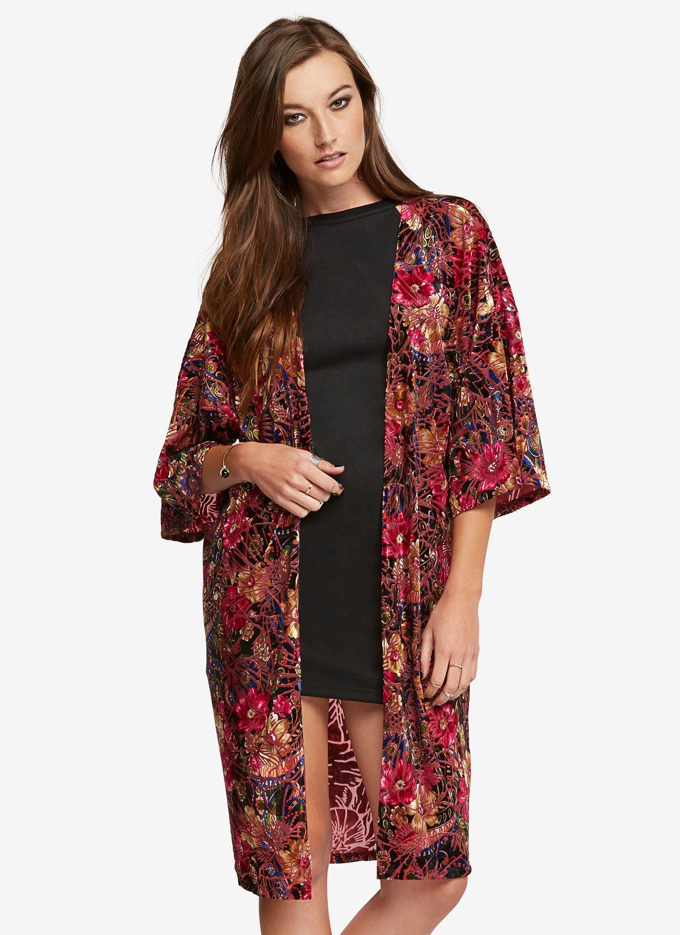 Floral Velvet Duster Kimono, , alternate