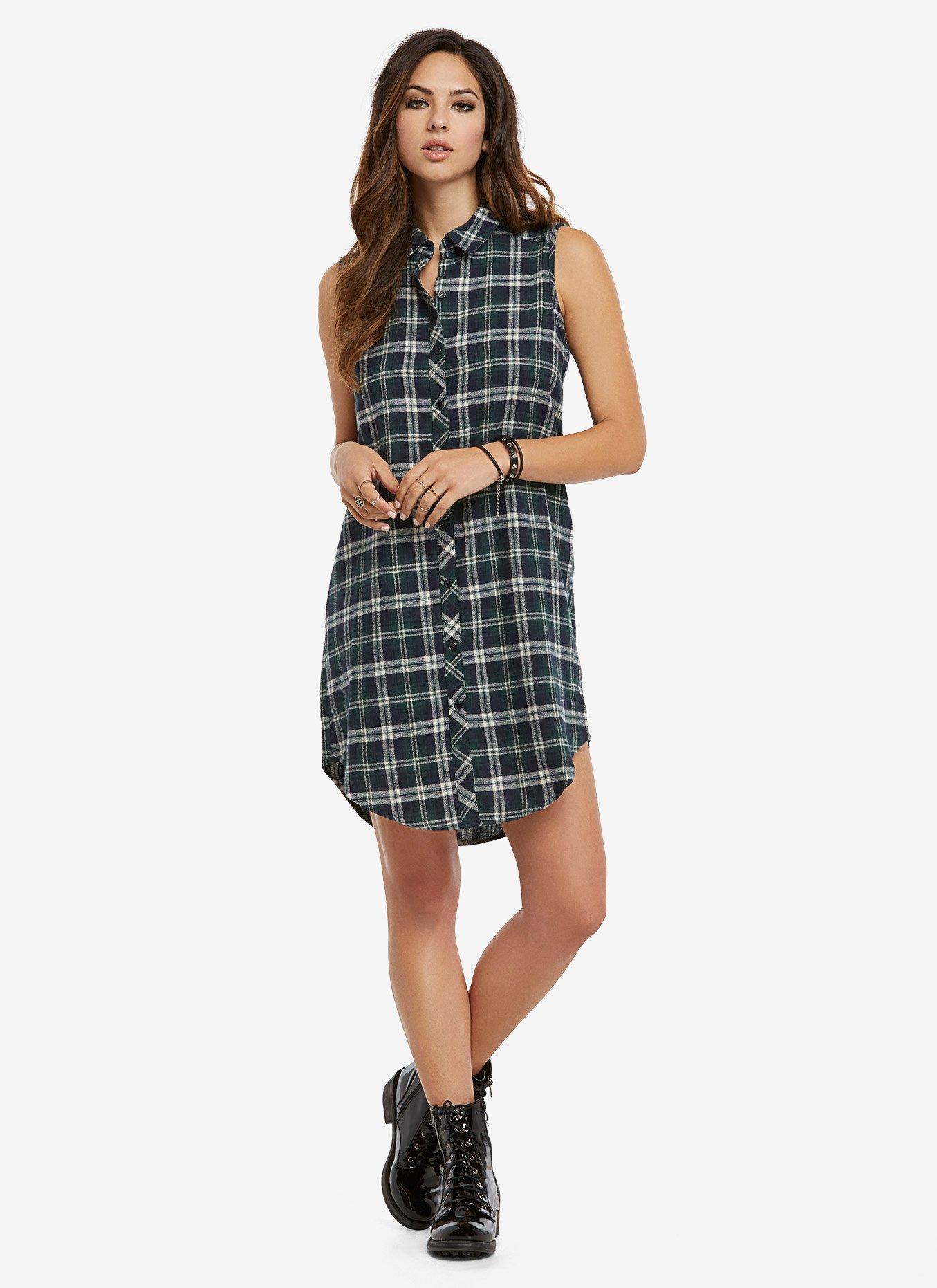 Plaid Button-Up Dress, , alternate