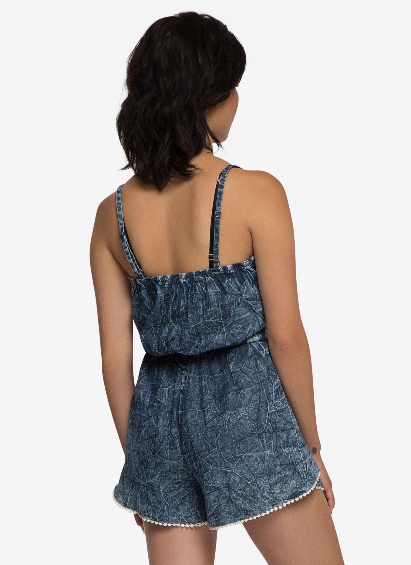 Denim Romper, , alternate