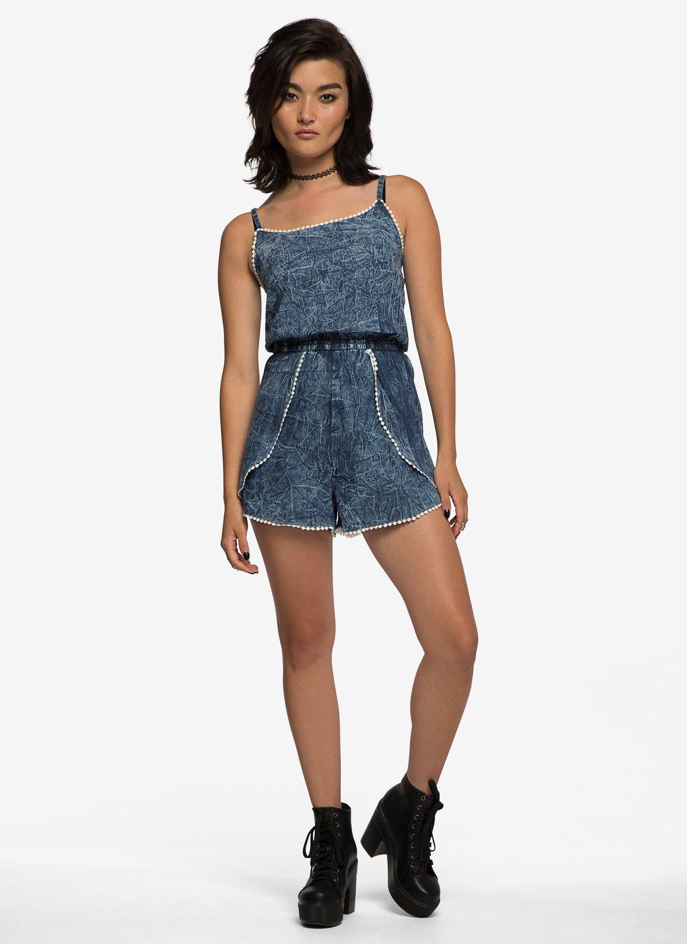 Denim Romper, , alternate