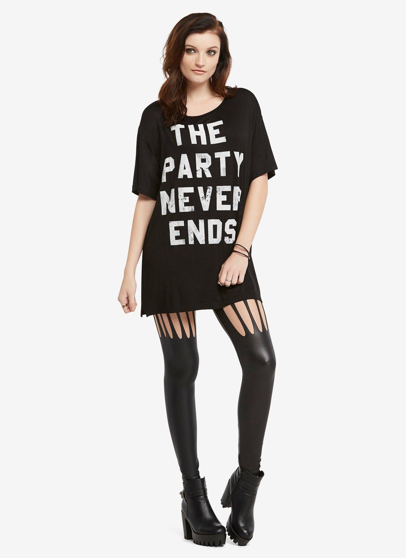 Faux Leather Slashed Leggings, BLACK, alternate