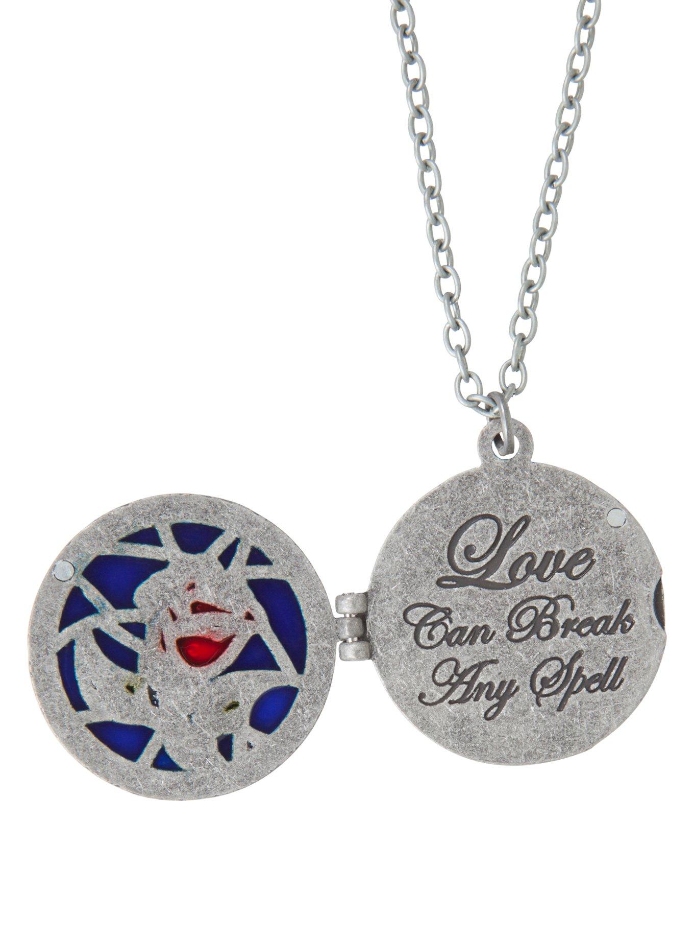 Disney Beauty And The Beast Stained Glass Rose Locket Necklace, , alternate