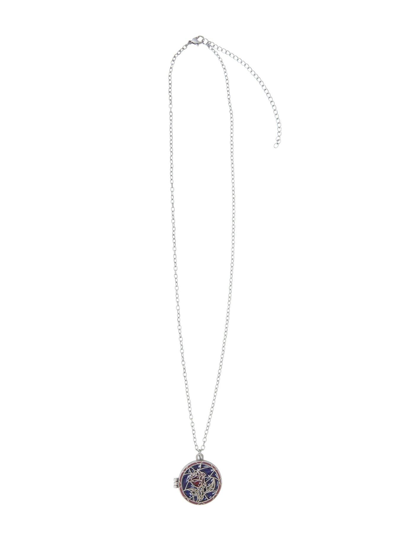 Disney Beauty And The Beast Stained Glass Rose Locket Necklace, , alternate