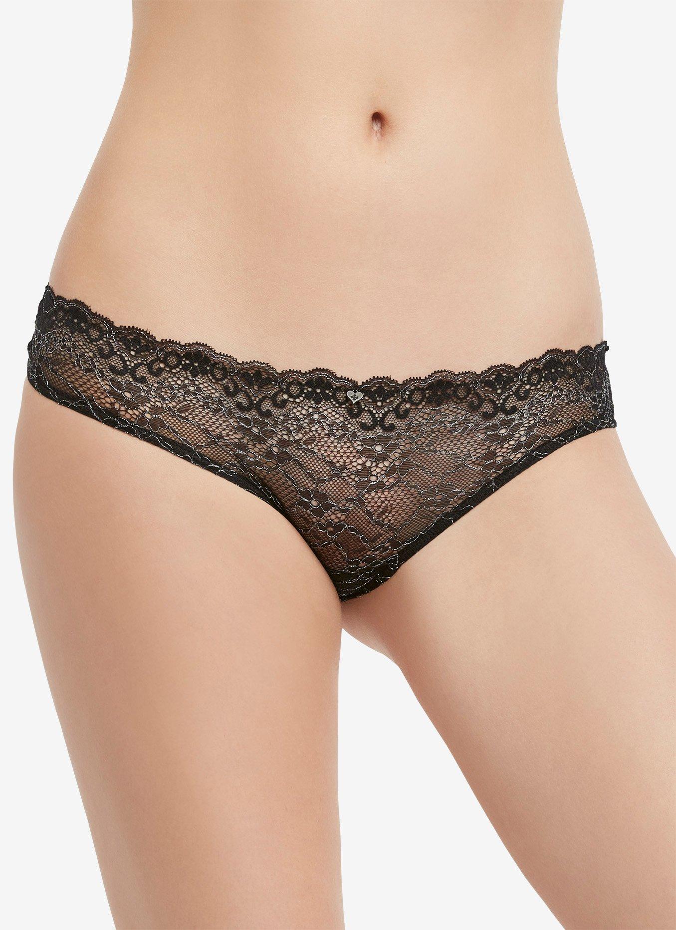 Cage Back Lace Lurex Cheeky Panty, BLACK, alternate