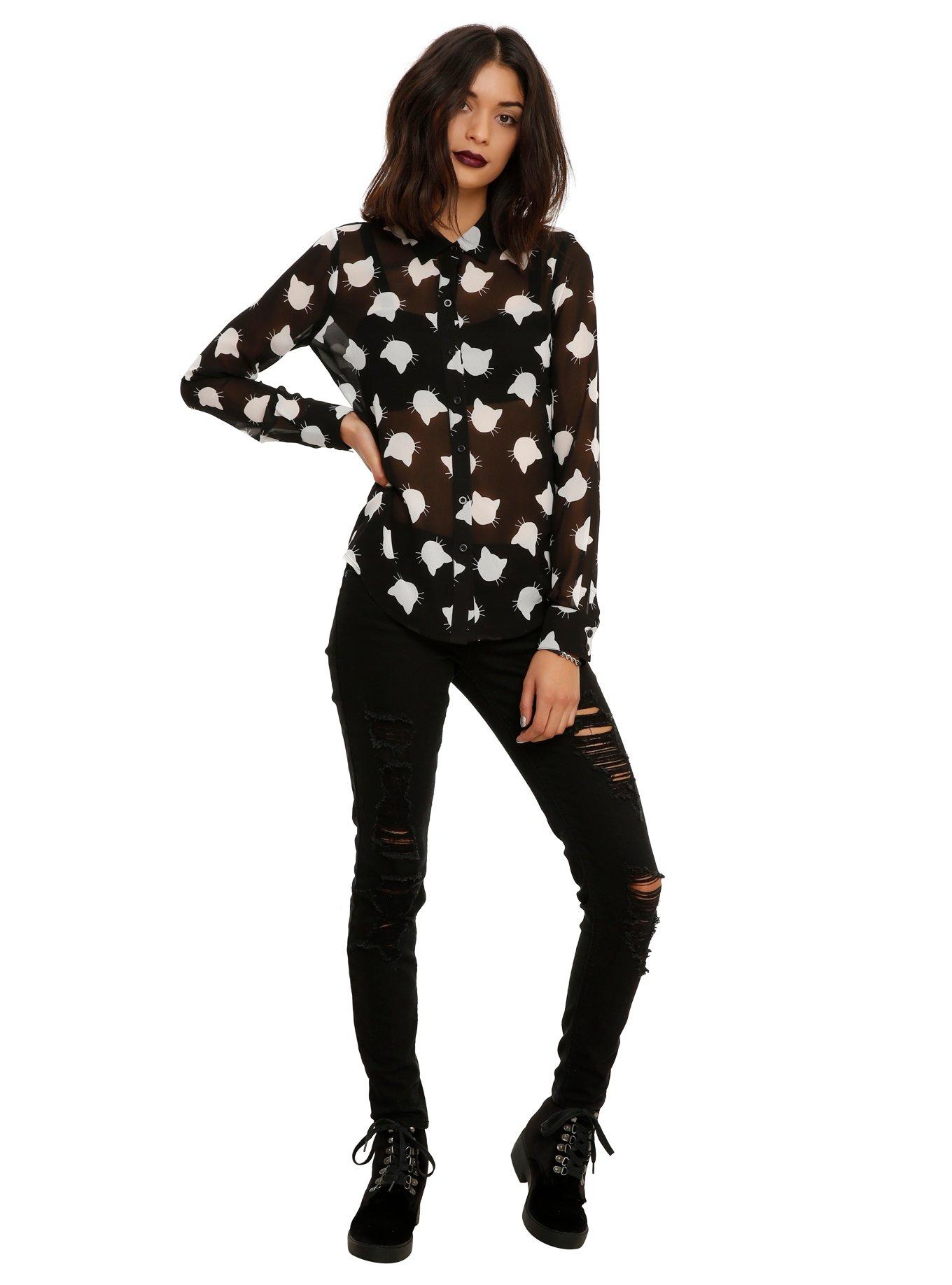 Chiffon Cat Print Top, , alternate