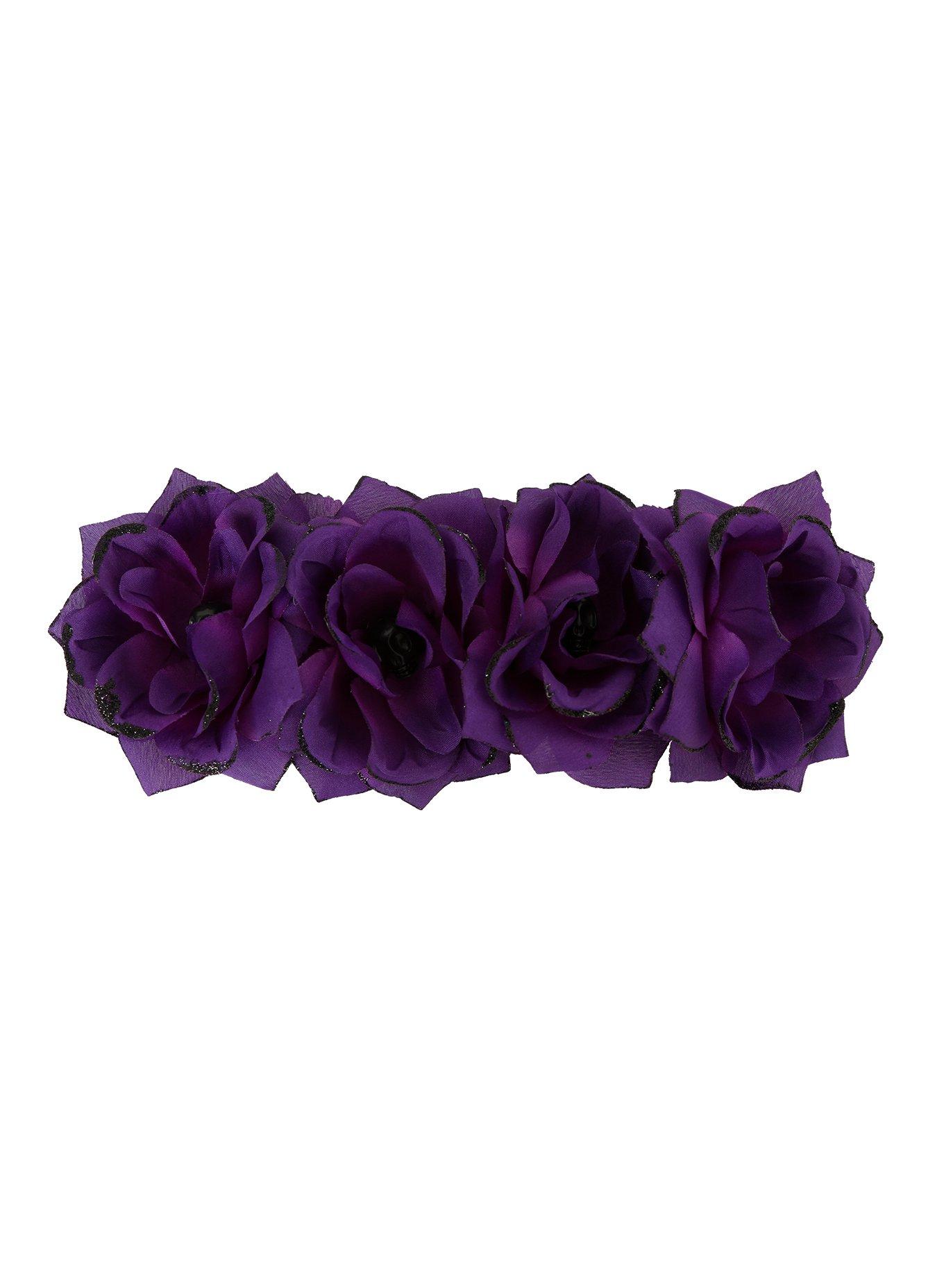 Purple Glitter Rose Stretch Headband, , alternate