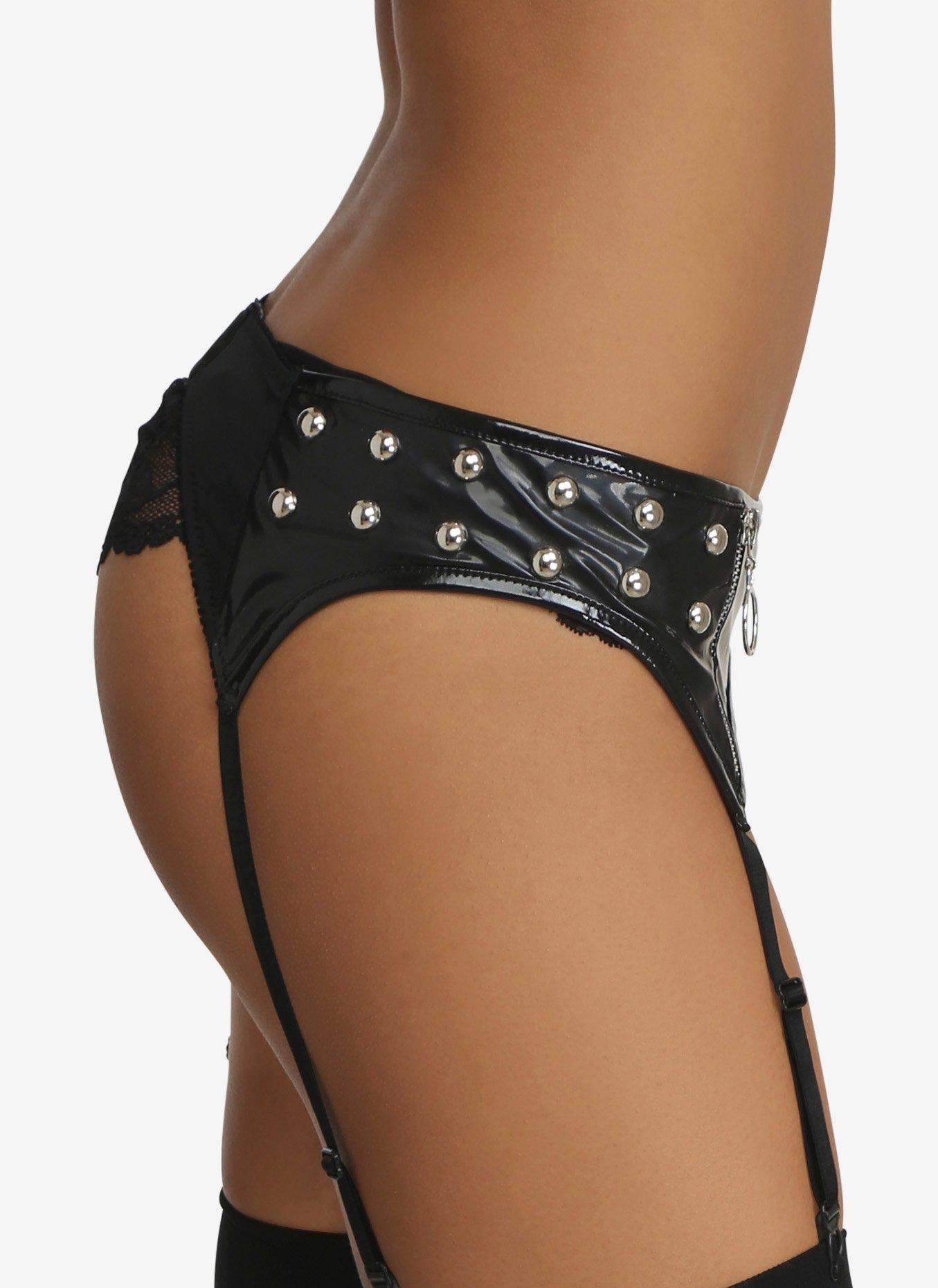 Vinyl Zip Stud Garter Belt, , alternate