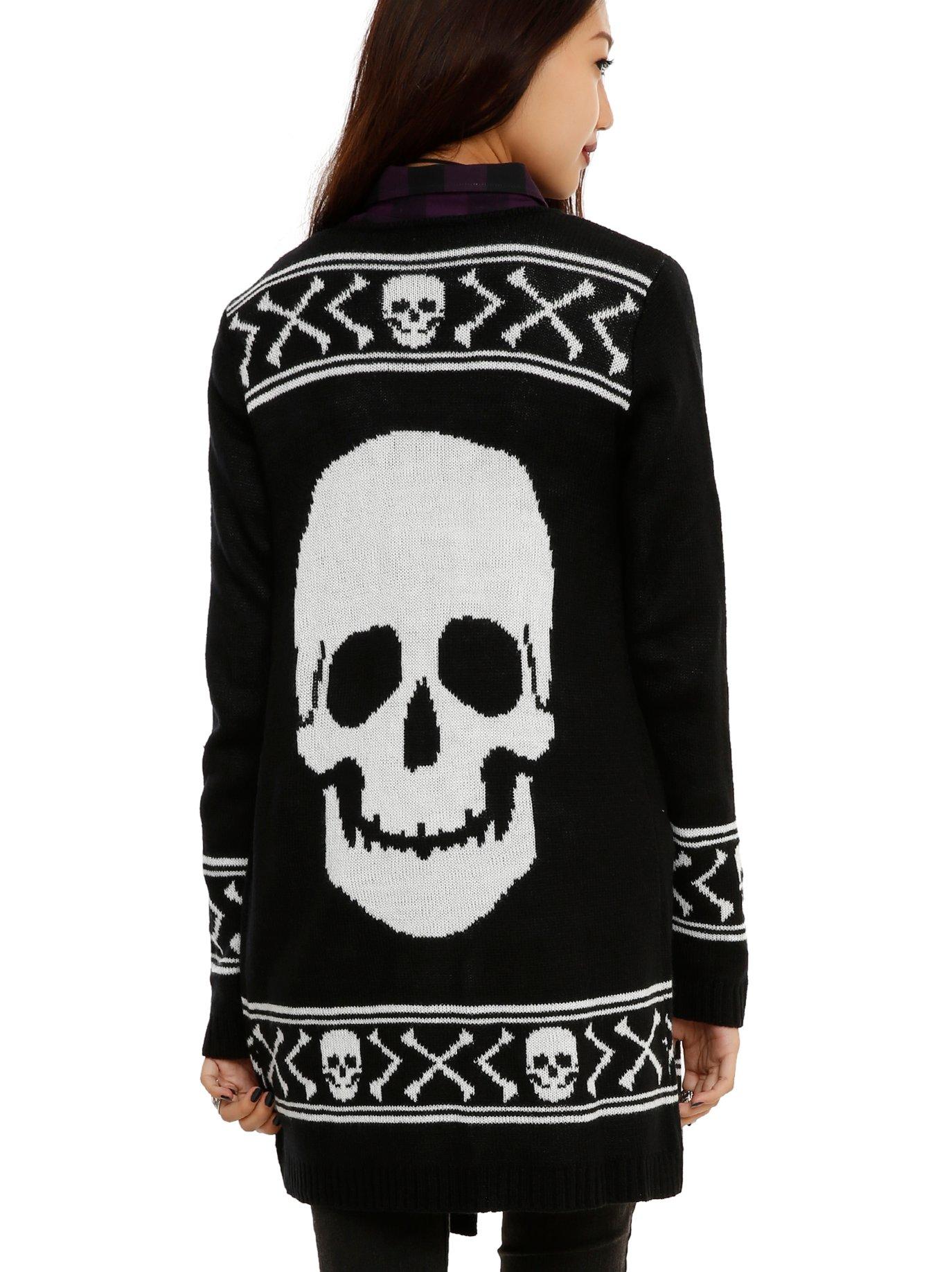 Black & White Skull & Crossbones Girls Open Cardigan, , alternate