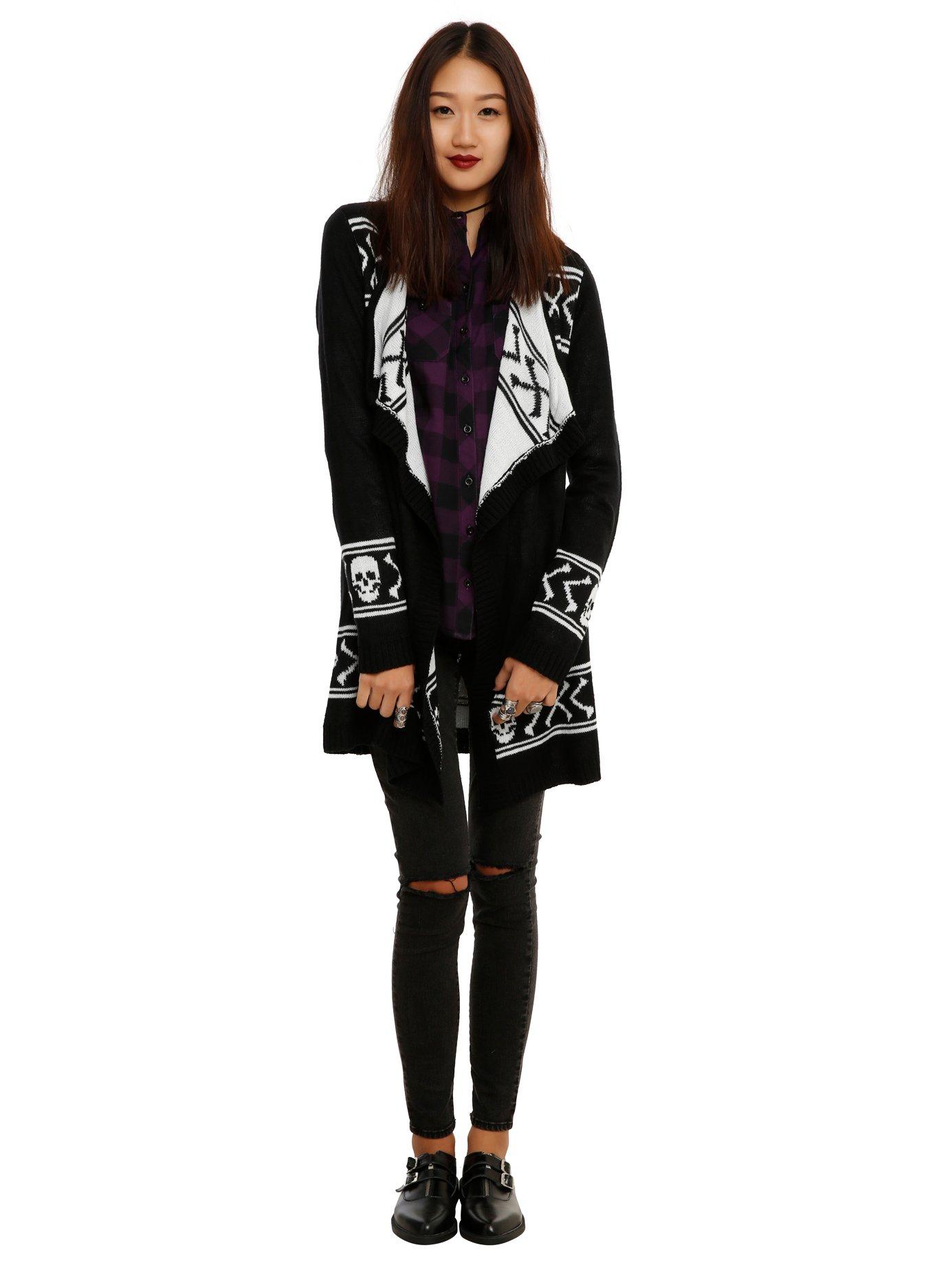 Black & White Skull & Crossbones Girls Open Cardigan, , alternate