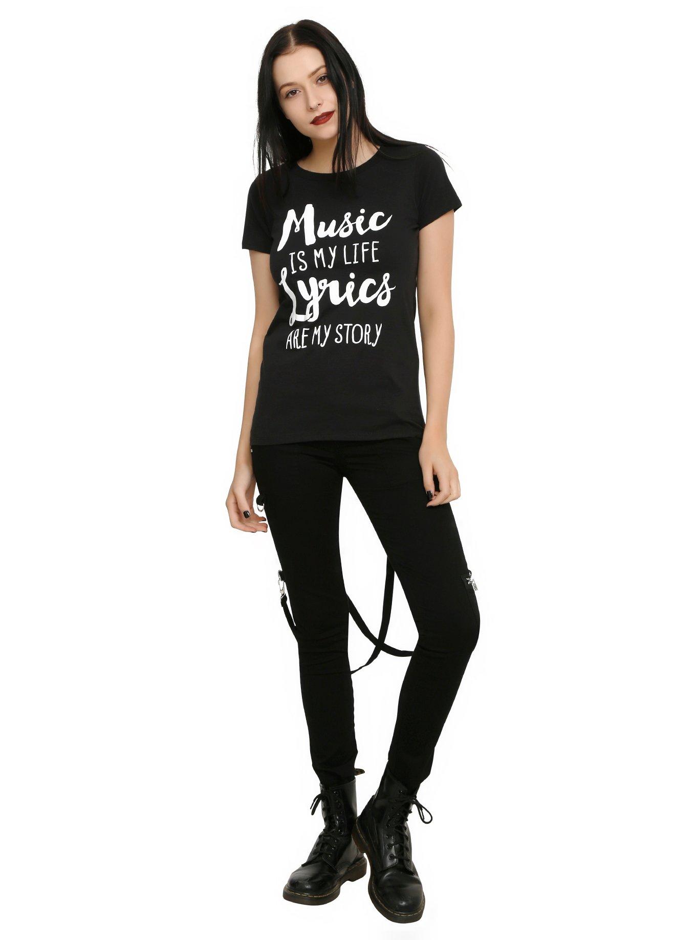 Music Is My Life Lyrics Are My Story Girls T-Shirt, BLACK, alternate