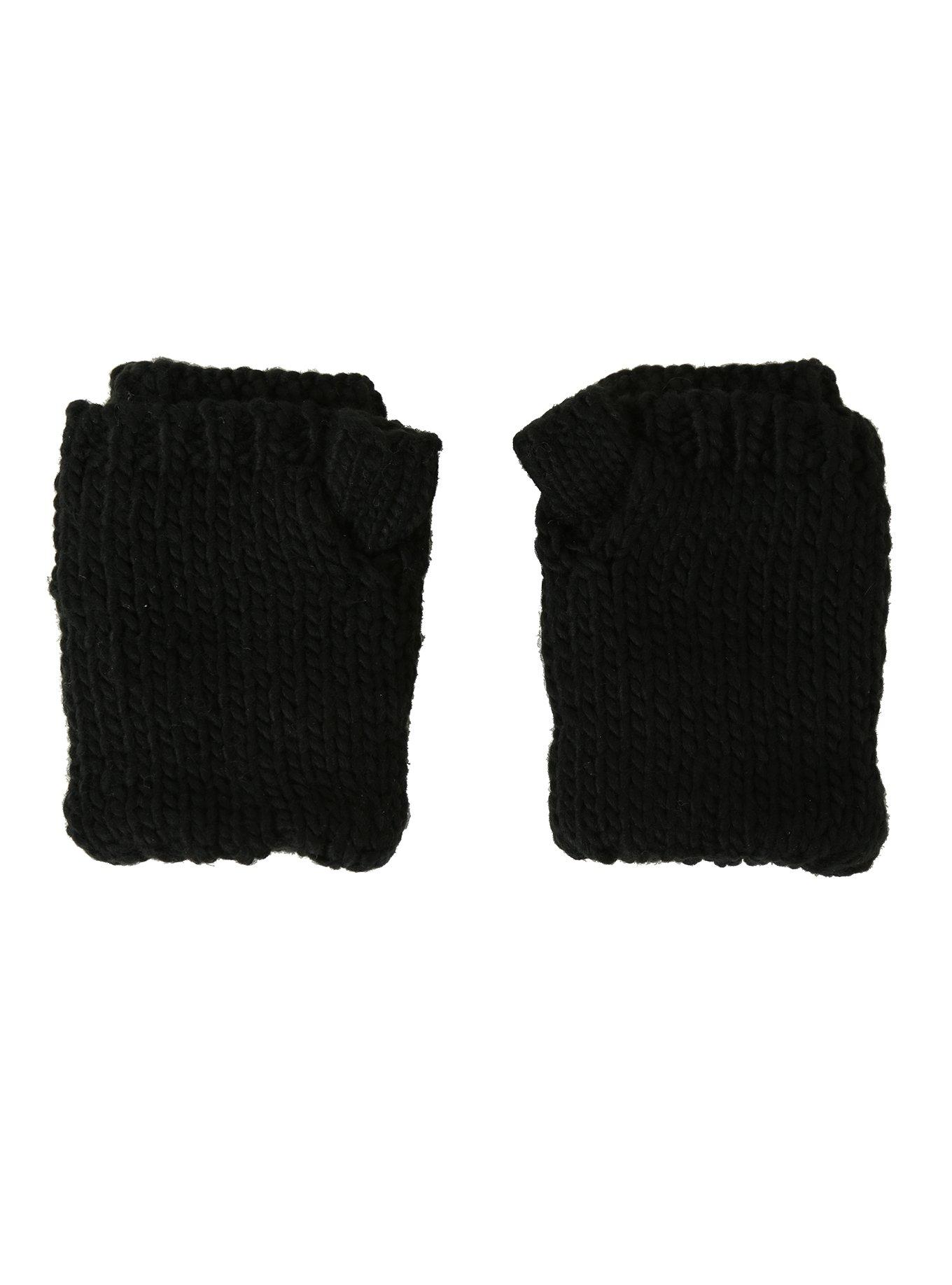 Black Cable Knit Convertible Gloves, , alternate