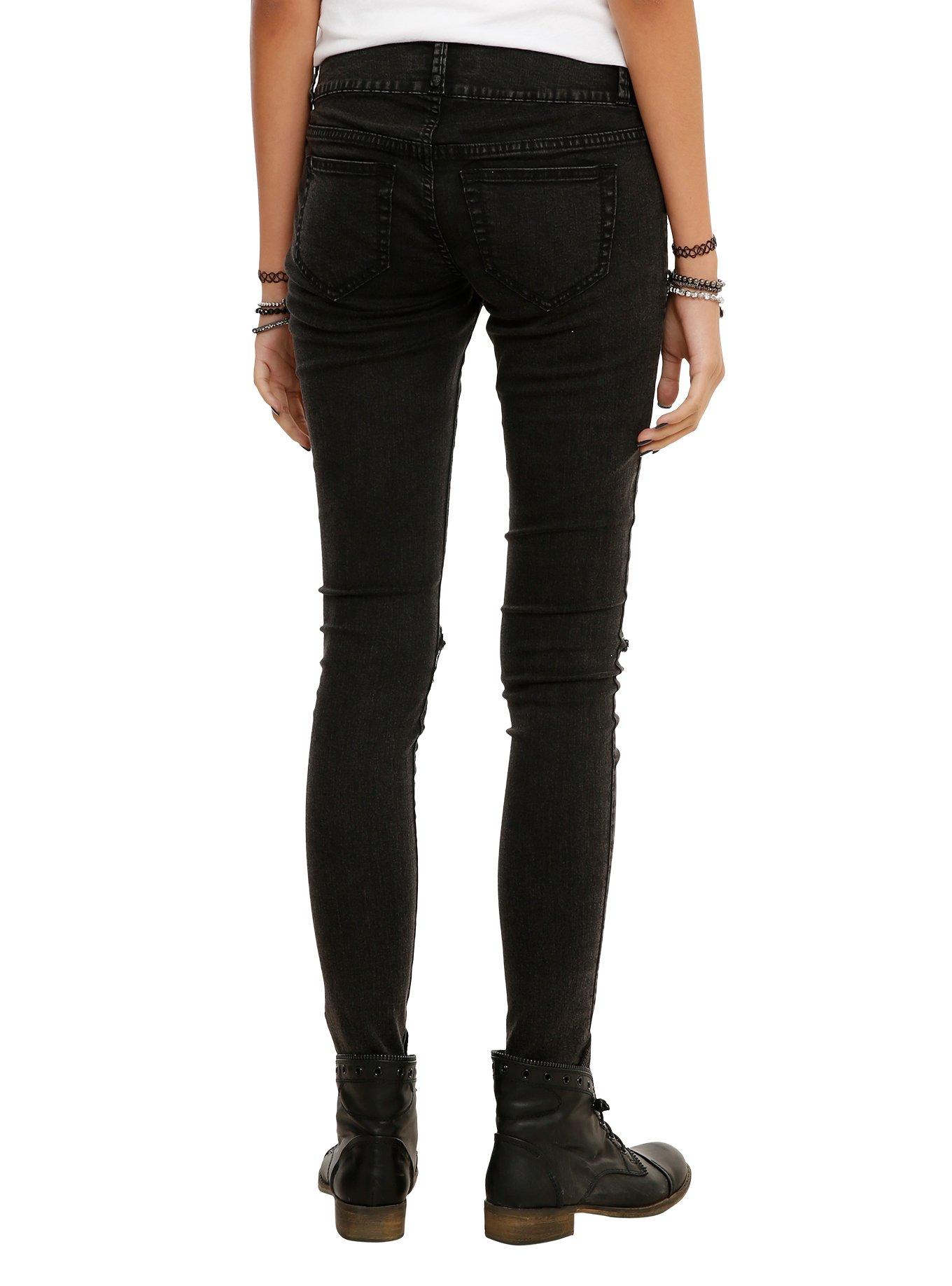 LOVEsick Faded Smoke Slit Knee 3-Button Super Skinny Jeggings, , alternate