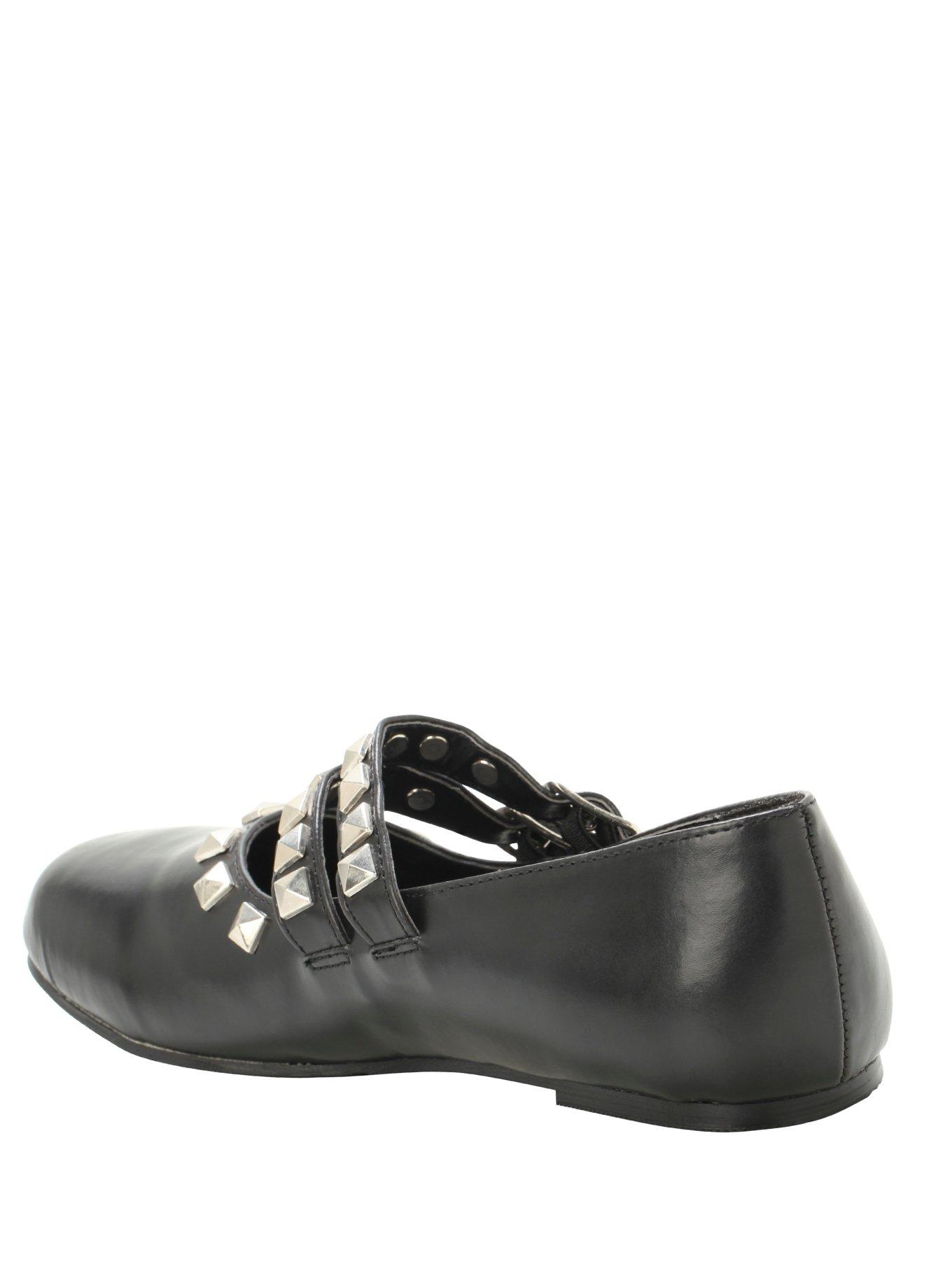 Demonia By Pleaser Daisy PU Pyramid Stud Flats, BLACK, alternate
