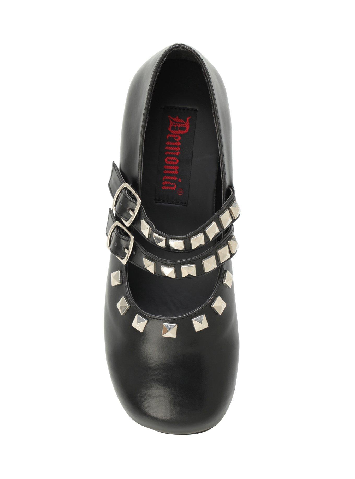 Demonia By Pleaser Daisy PU Pyramid Stud Flats, BLACK, alternate