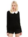 Black & Ivory Lace Button Girls Pullover Top, , alternate