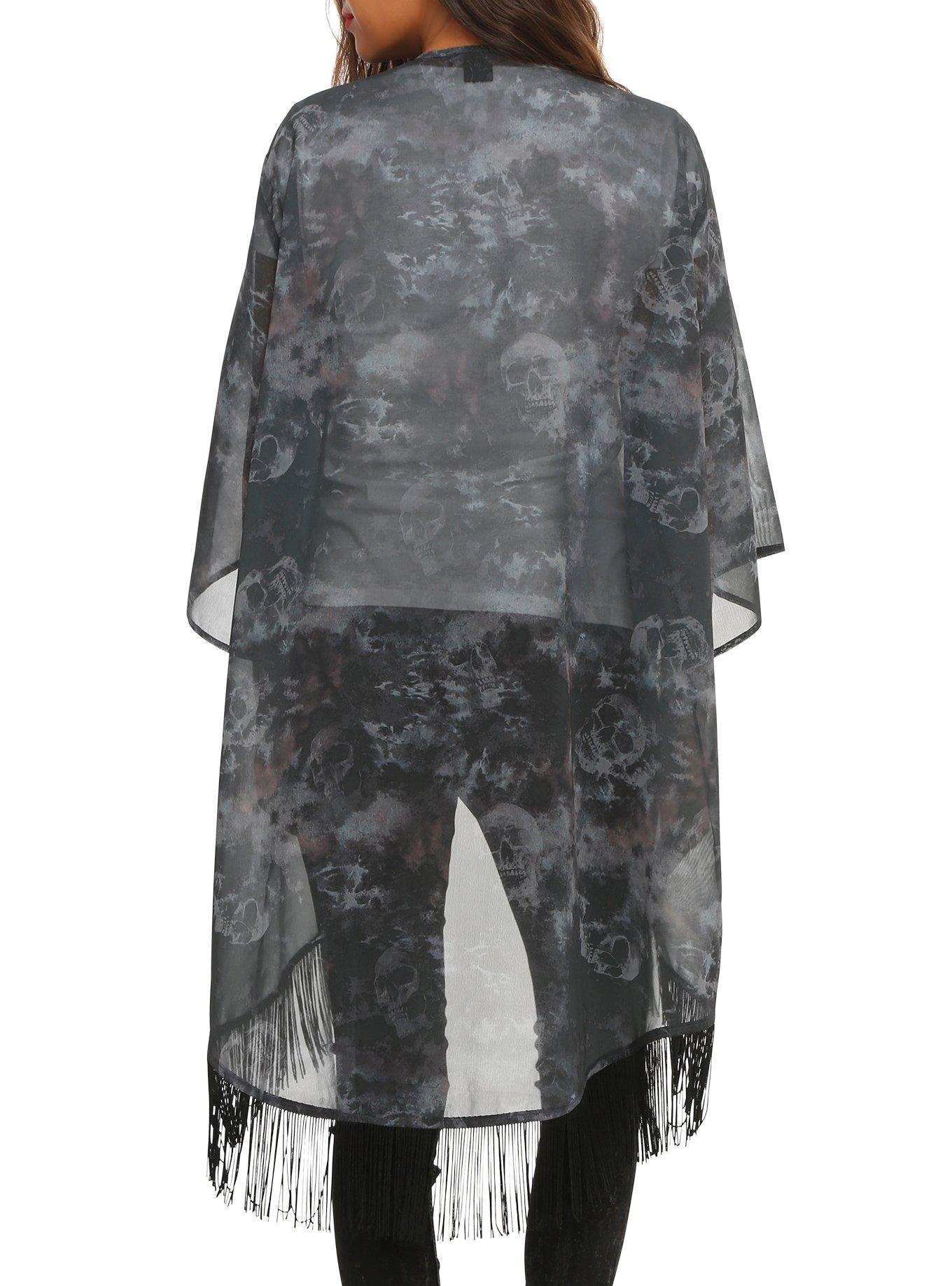 Skull Print Kimono Top, , alternate