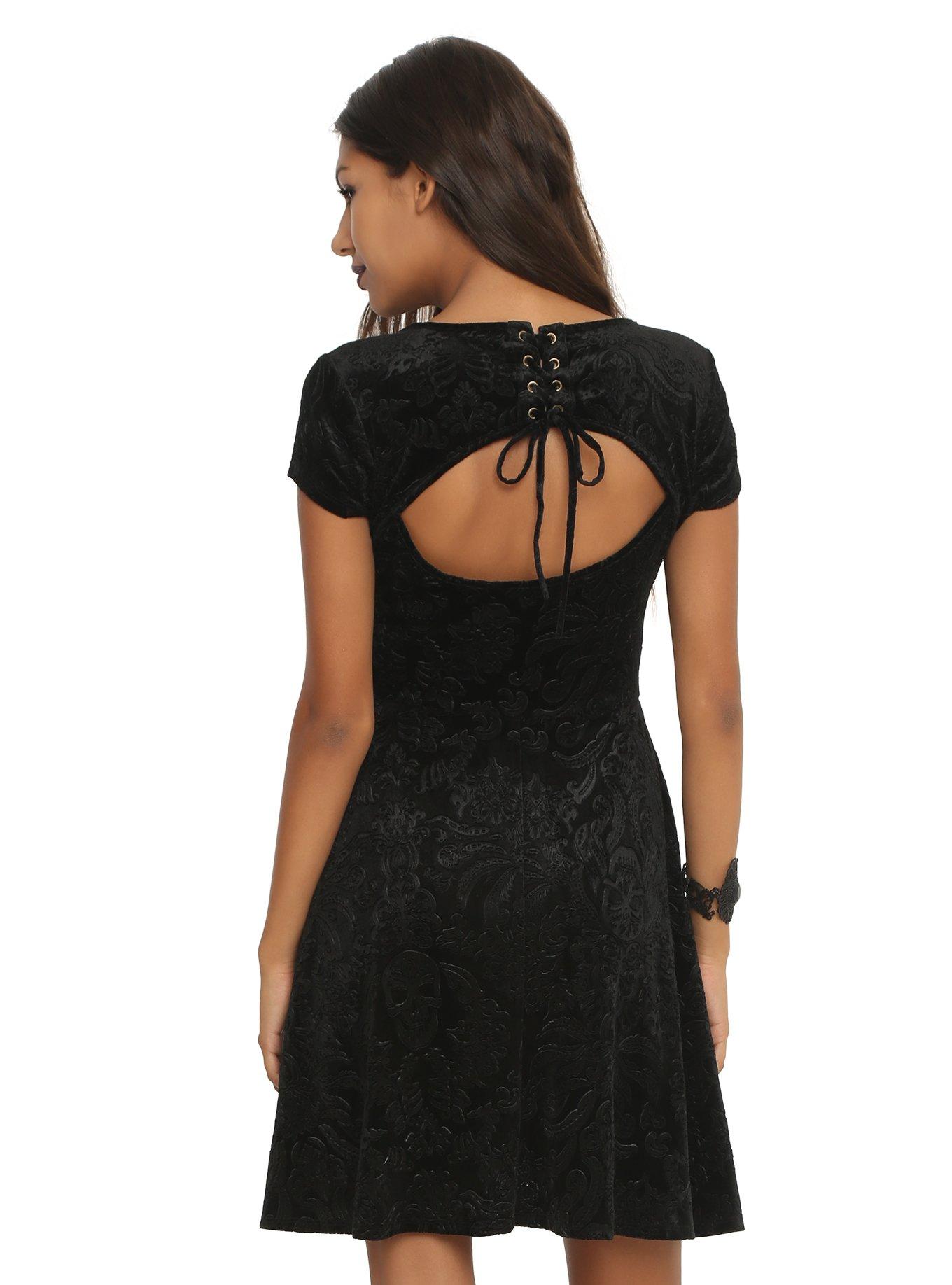 Black Flocked Filigree Skull Dress, , alternate