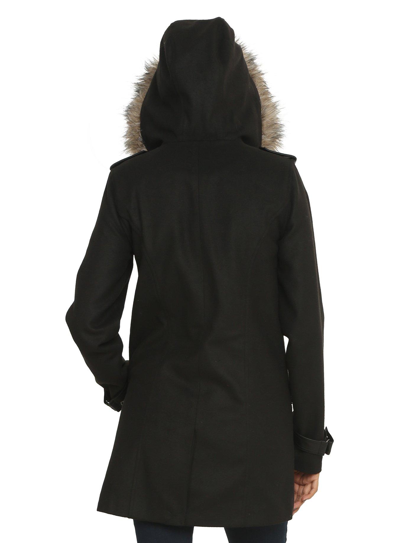 Black Girls Hooded Peacoat, , alternate